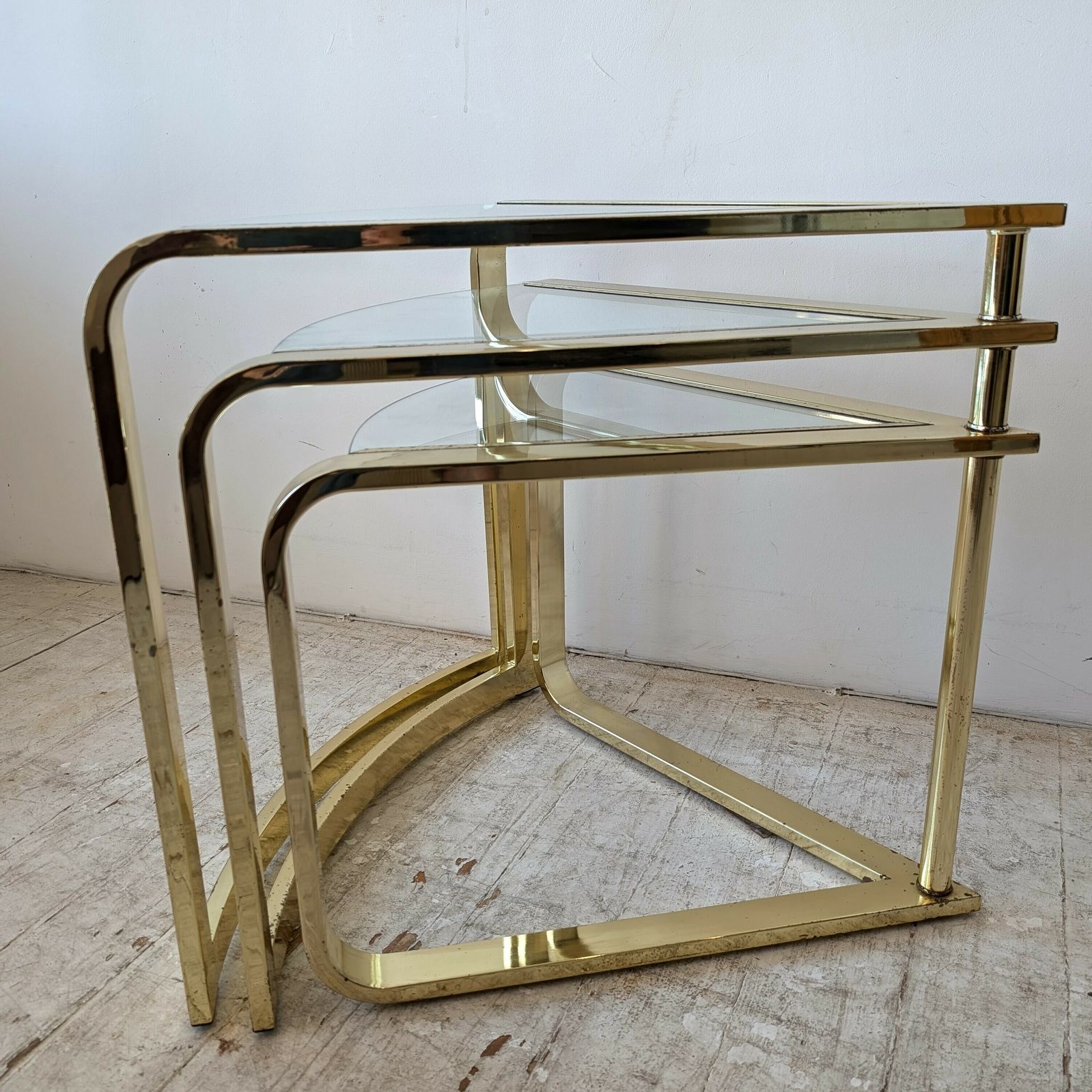 Rare Vintage Swivelling Three Tier Brass & Glass Coffee Table By Design Institute Of America, USA 1970s / 1980s photo vinterior