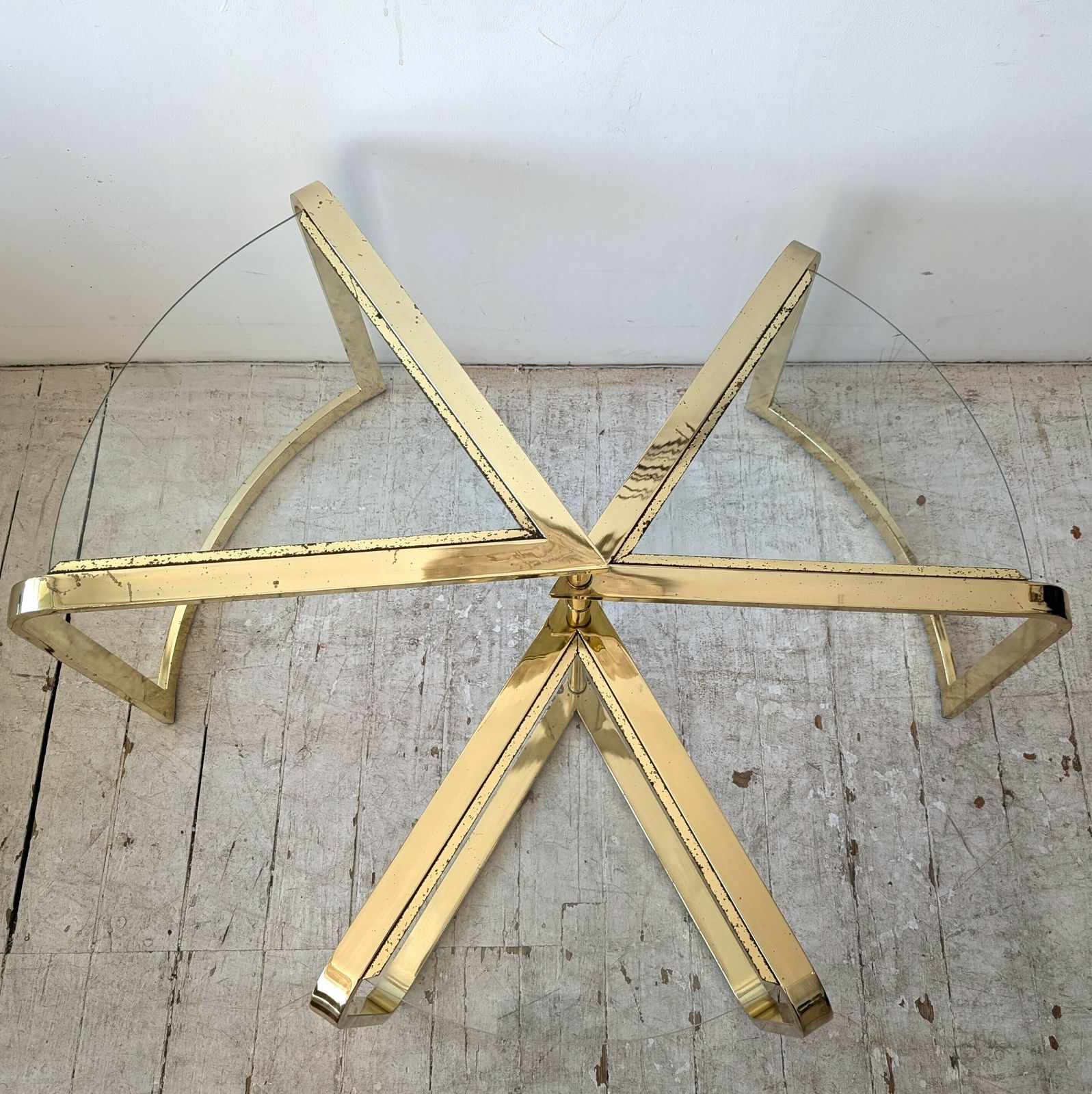 Furniture Rare Vintage Swivelling Three Tier Brass & Glass Coffee Table By Design Institute Of America, USA 1970s / 1980s photo