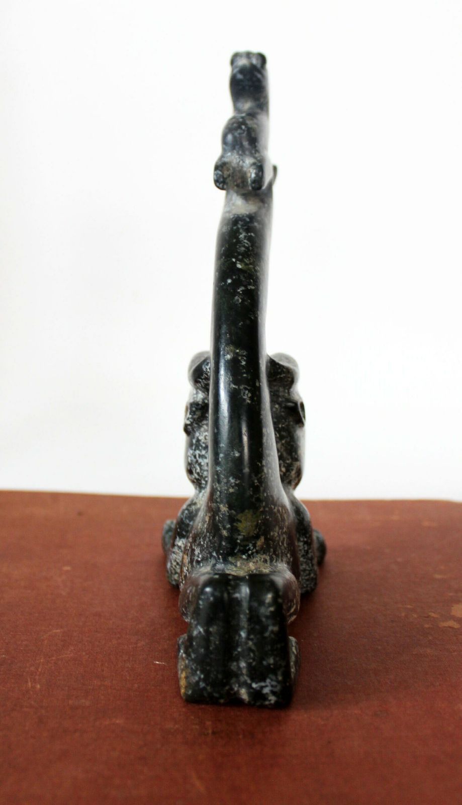 Vintage Carved Stone Sculpture, Figurine, Style Chinese Hongshan, Black Stone, Hand Carved, Neolithic Reproduction, Long Tail, Cat Like photo vinterior