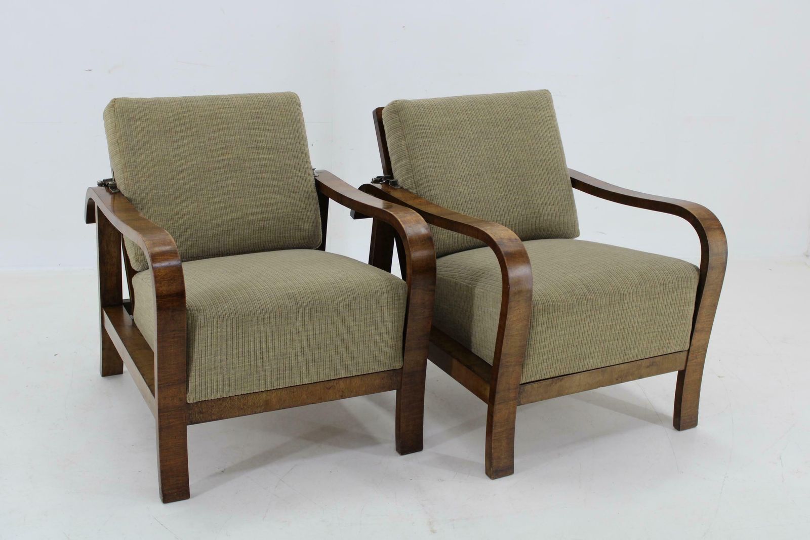 1930s Pair Of Art Deco Armchairs In Walnut Finish, Czechoslovakia photo furniture