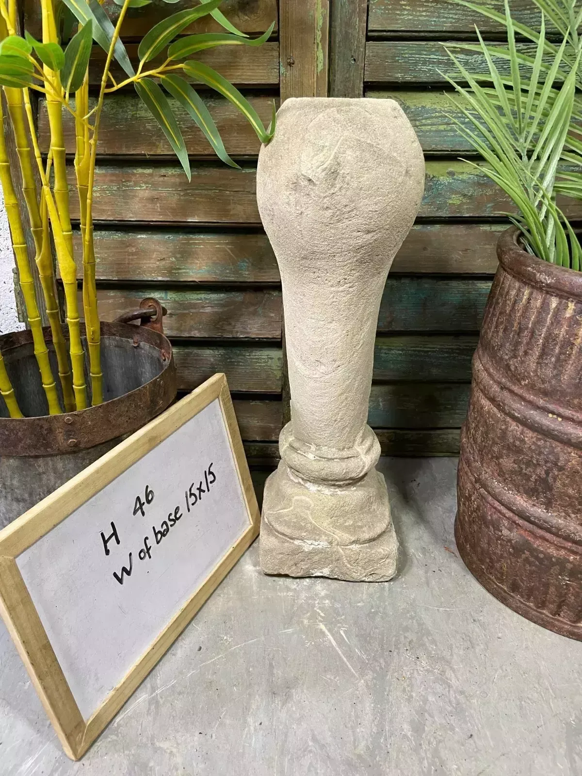photo furniture Antique Indian Hand Carved Solid Stone Plinth Column Candle Holder