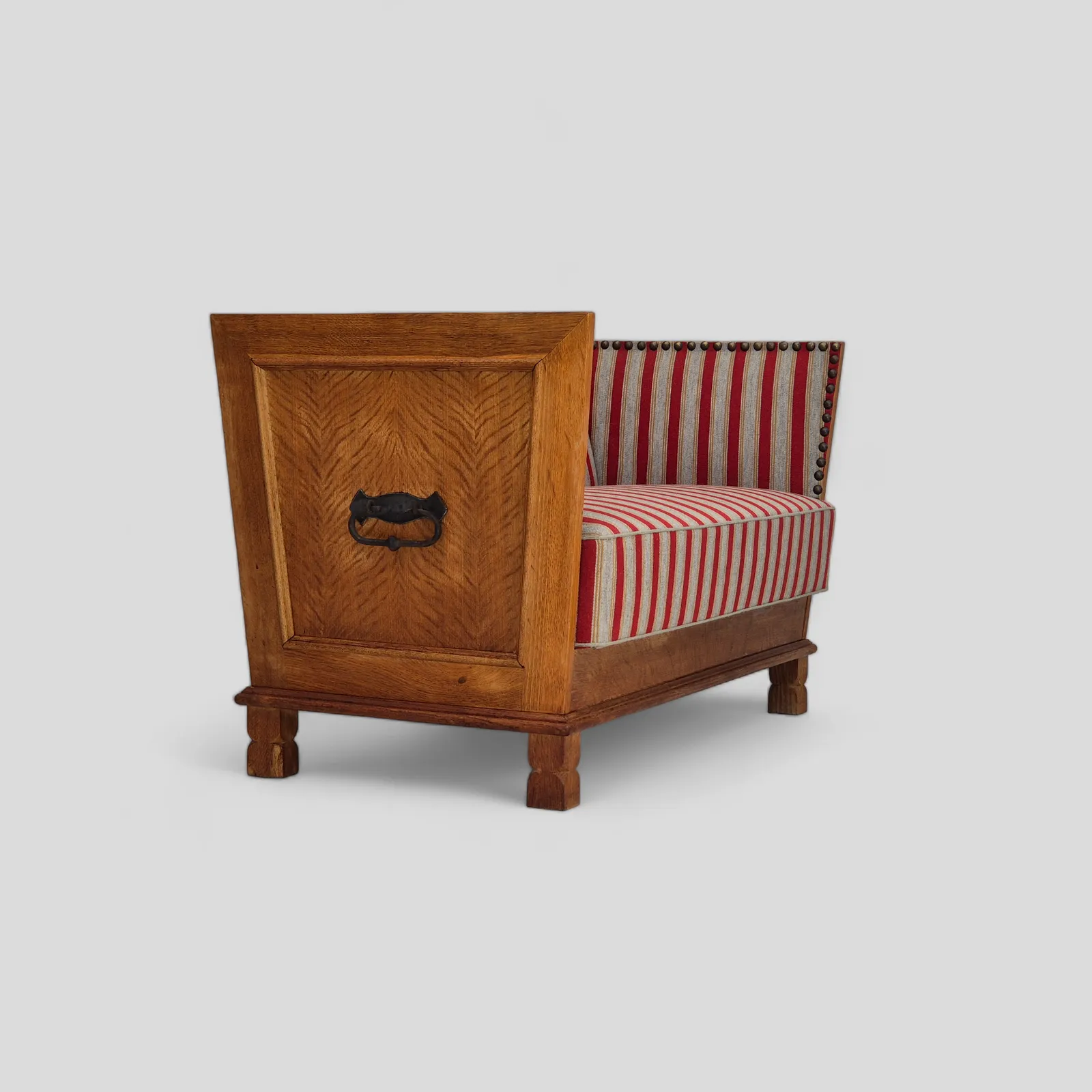 1960s, Danish 2 Seater Sofa, Furniture Wool, Oak Wood, Orginal Condition.