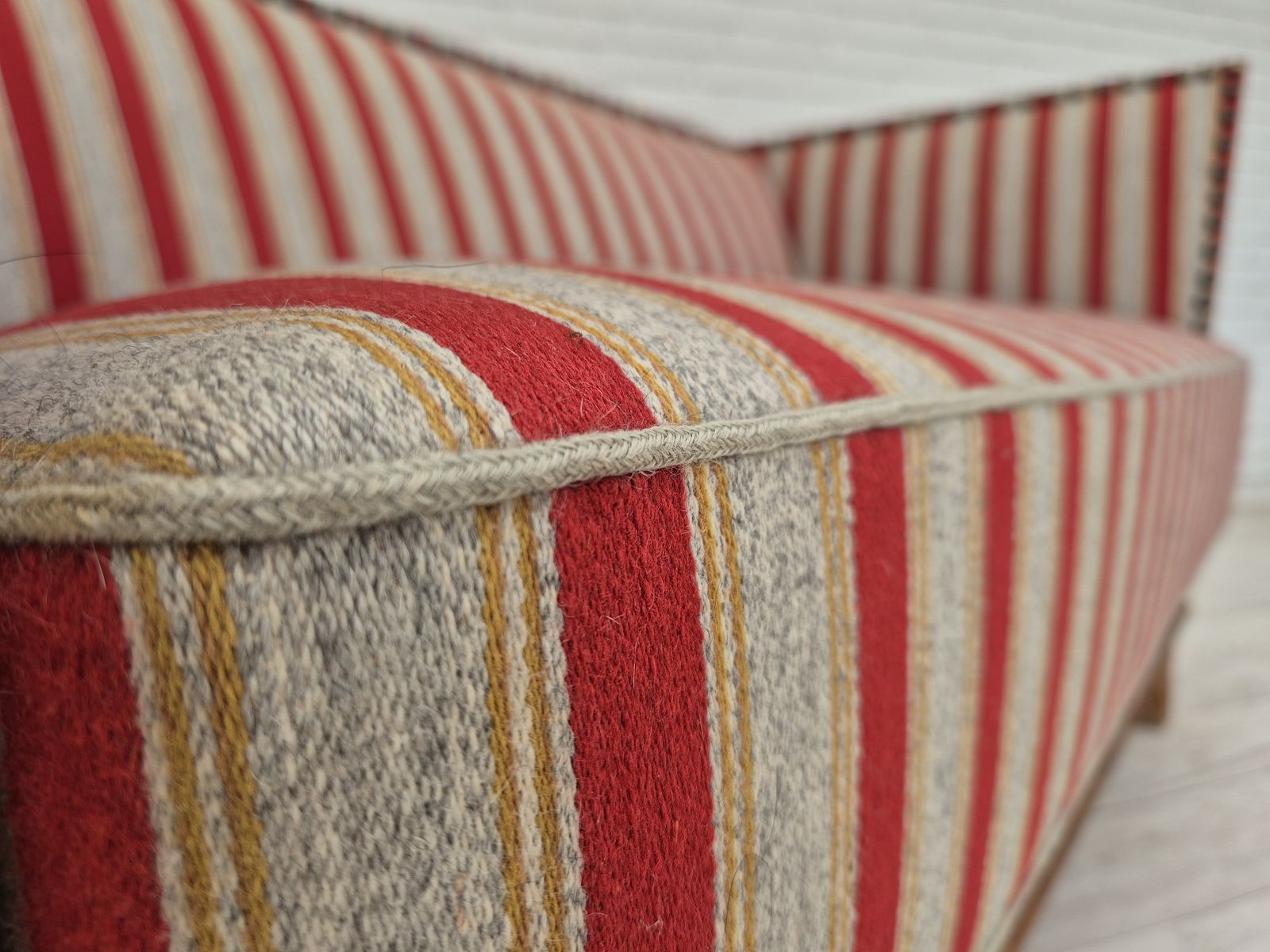 1960s, Danish 2 Seater Sofa, Furniture Wool, Oak Wood, Orginal Condition. photo buy