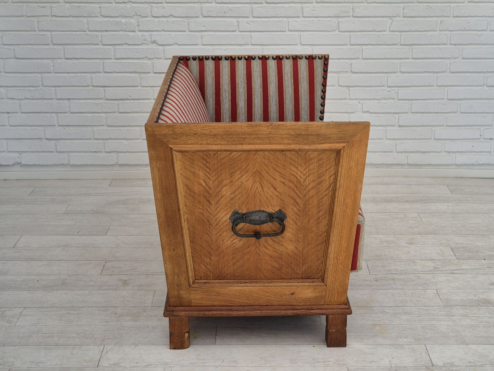 photo buy 1960s, Danish 2 Seater Sofa, Furniture Wool, Oak Wood, Orginal Condition.