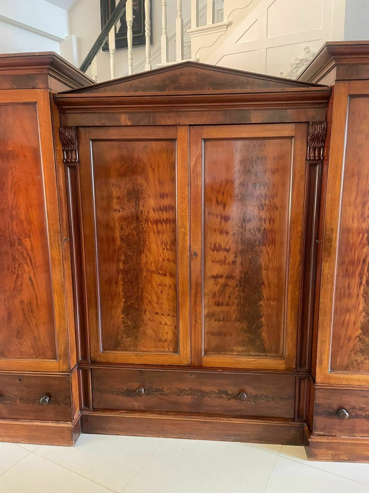 Furniture Outstanding Quality Large 19th Century Antique Figured Mahogany Wardrobe photo