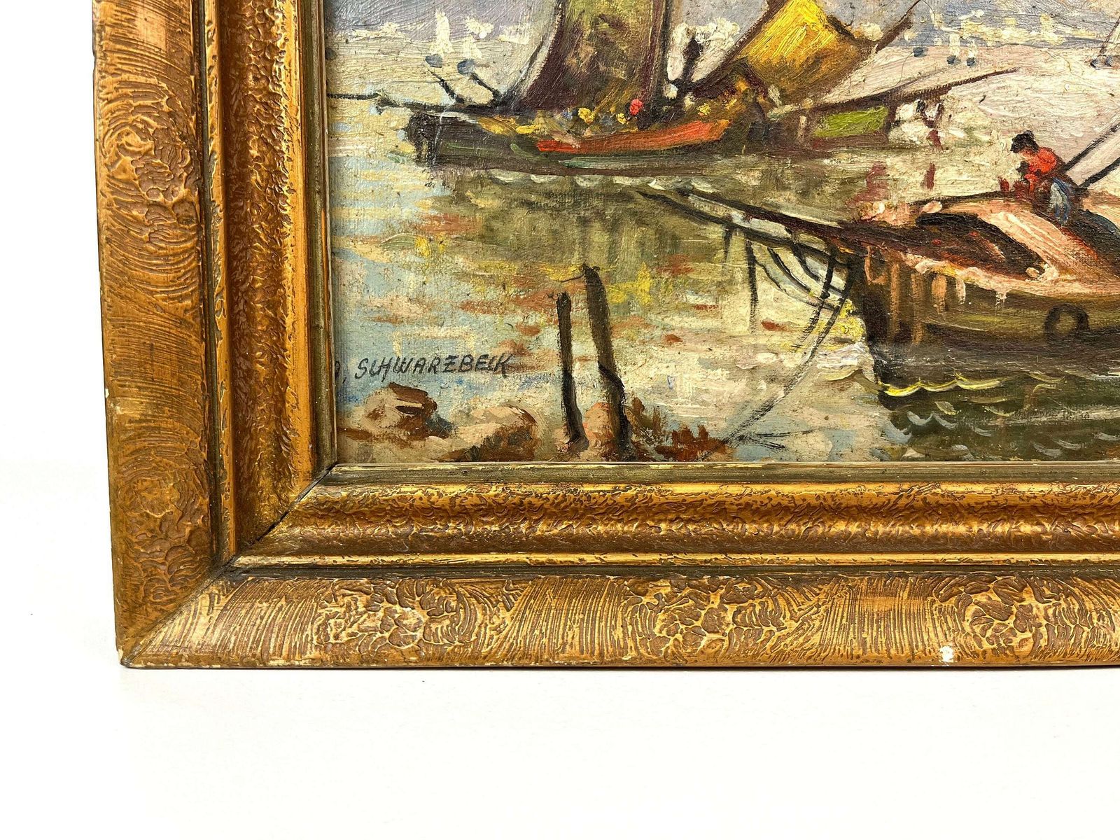 Antique Oil Painting Smoking Vesuv Vulcano Gulf Of Naples By A. Schwarzbeck About 1880 photo for sale