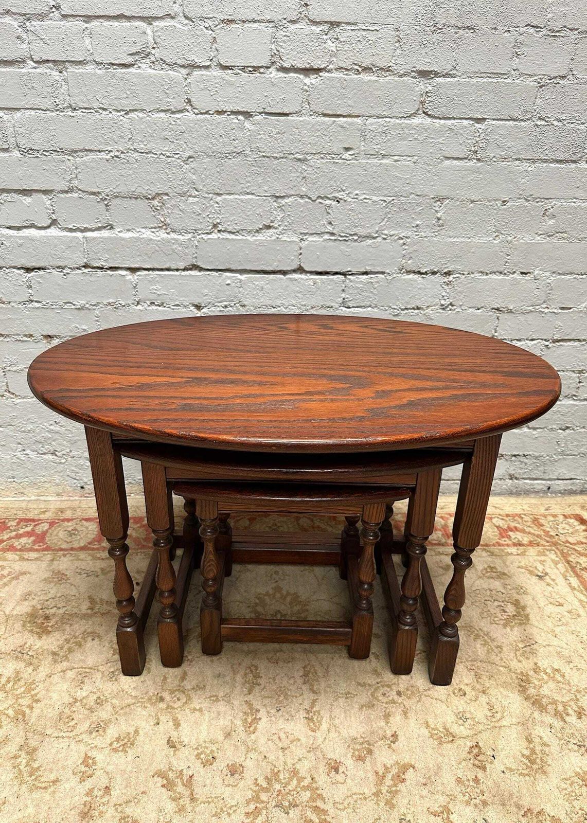 Vintage Old Charm Wood Bros / Tudor Brown / Oval Oak Nest Of 3 Tables photo buy