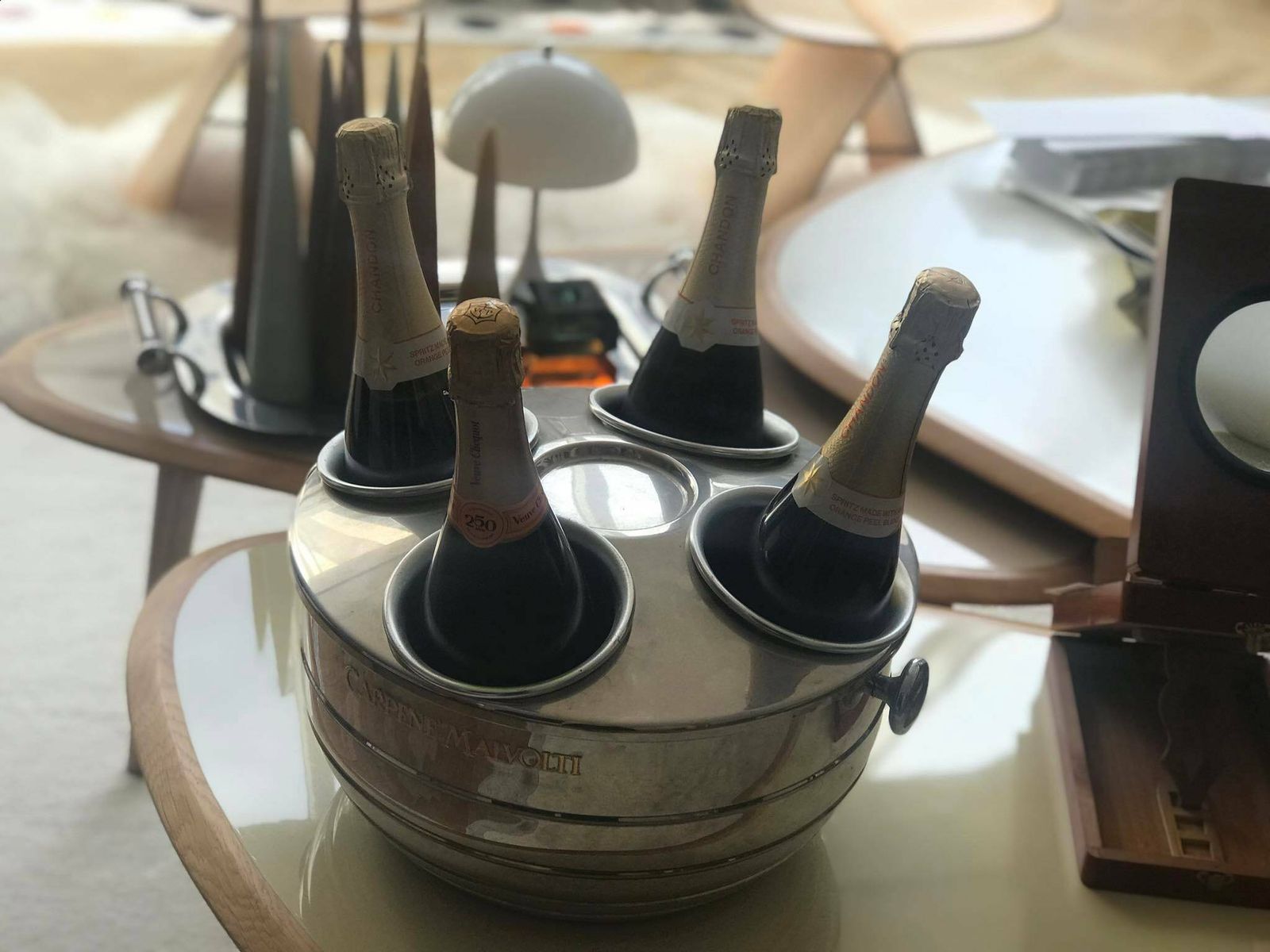 photo furniture Champagne Bucket Xl Large 4 Bottles Stainless Steel Bar Cart Decor Christmas Table Wine Chiller Cooler Gift For Wedding Gift Man Cave