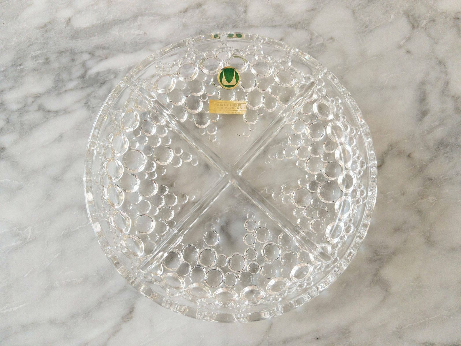 Retro 1960s Walther Crystal Glass Appetiser Plate   Glass Bubble Serving Platter   Made In West Germany photo for sale