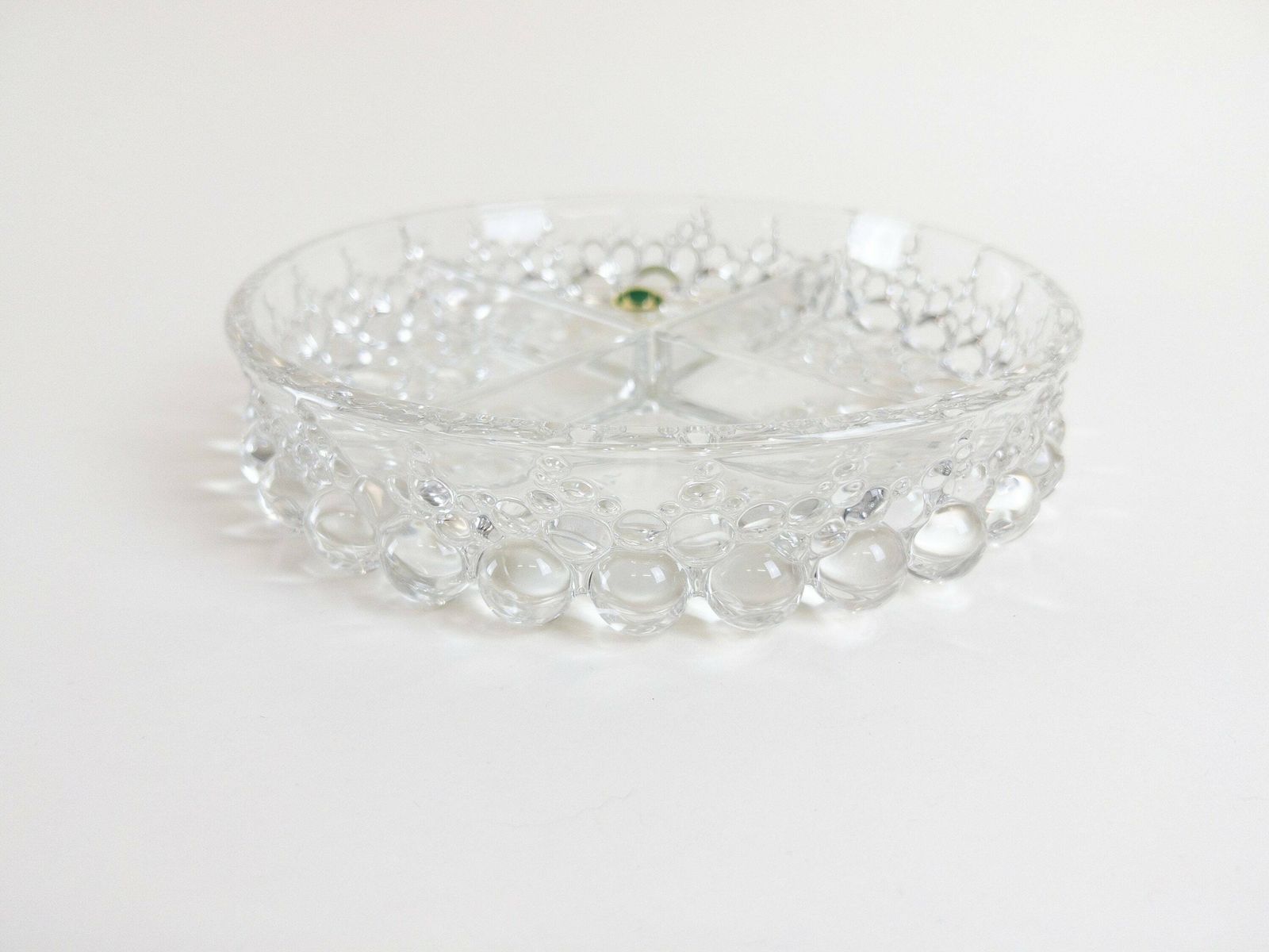 Retro 1960s Walther Crystal Glass Appetiser Plate   Glass Bubble Serving Platter   Made In West Germany photo vinterior