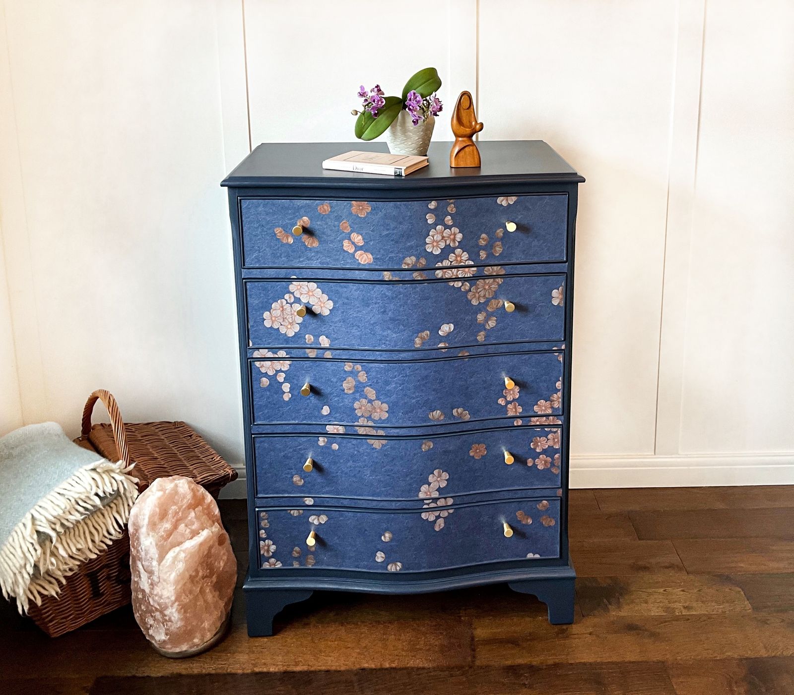 Chinoiserie Upcycled Chest Of Drawers, Cherry Blossom Serpentine Storage Chest photo 1275.0