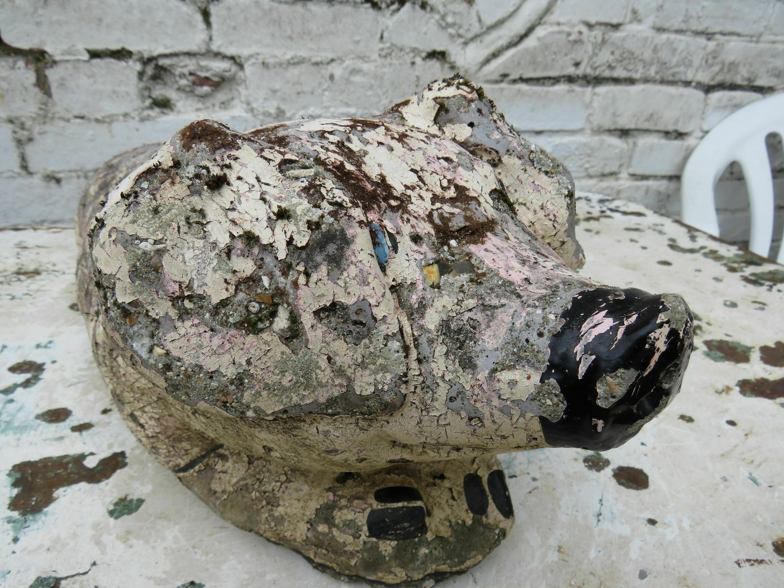 Vintage English Weathered Garden Stone Pig Ornament photo furniture