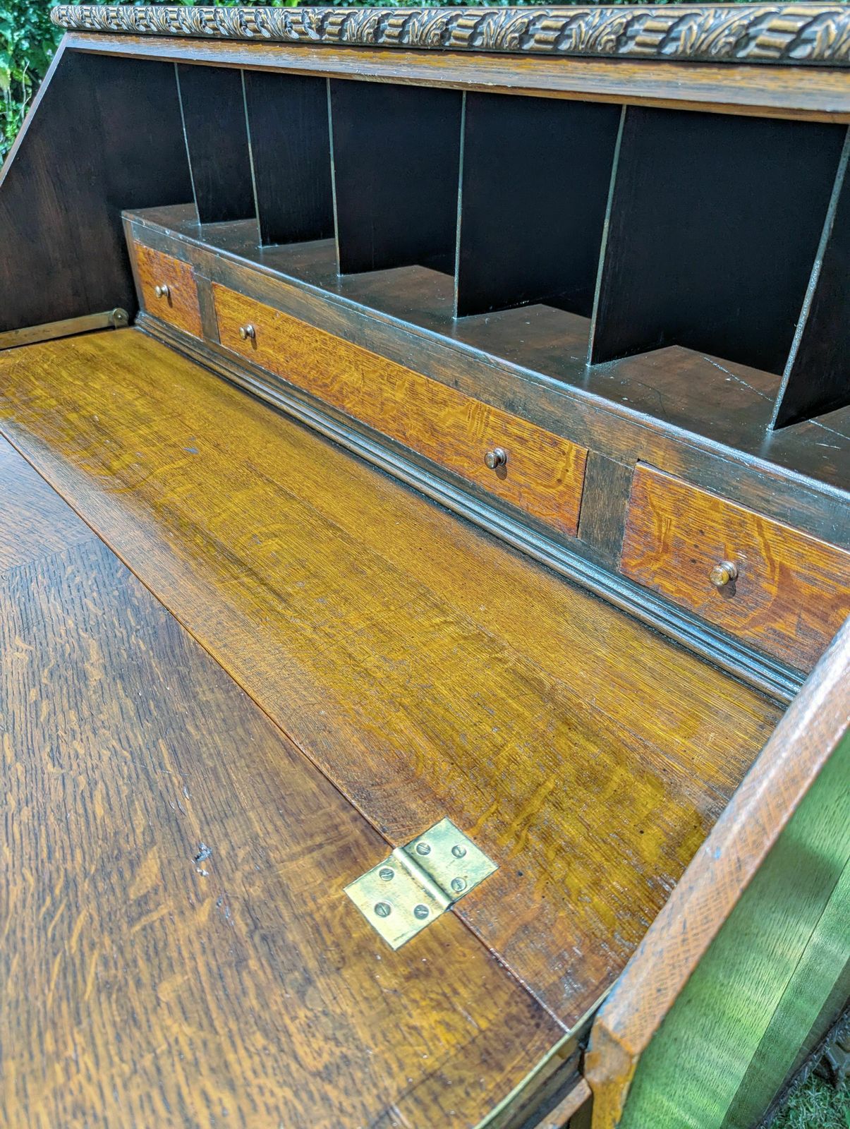 Early 19th C Oak Ball&Claw Feet Bureau Write Desk Secret Draw 0239. photo vinterior