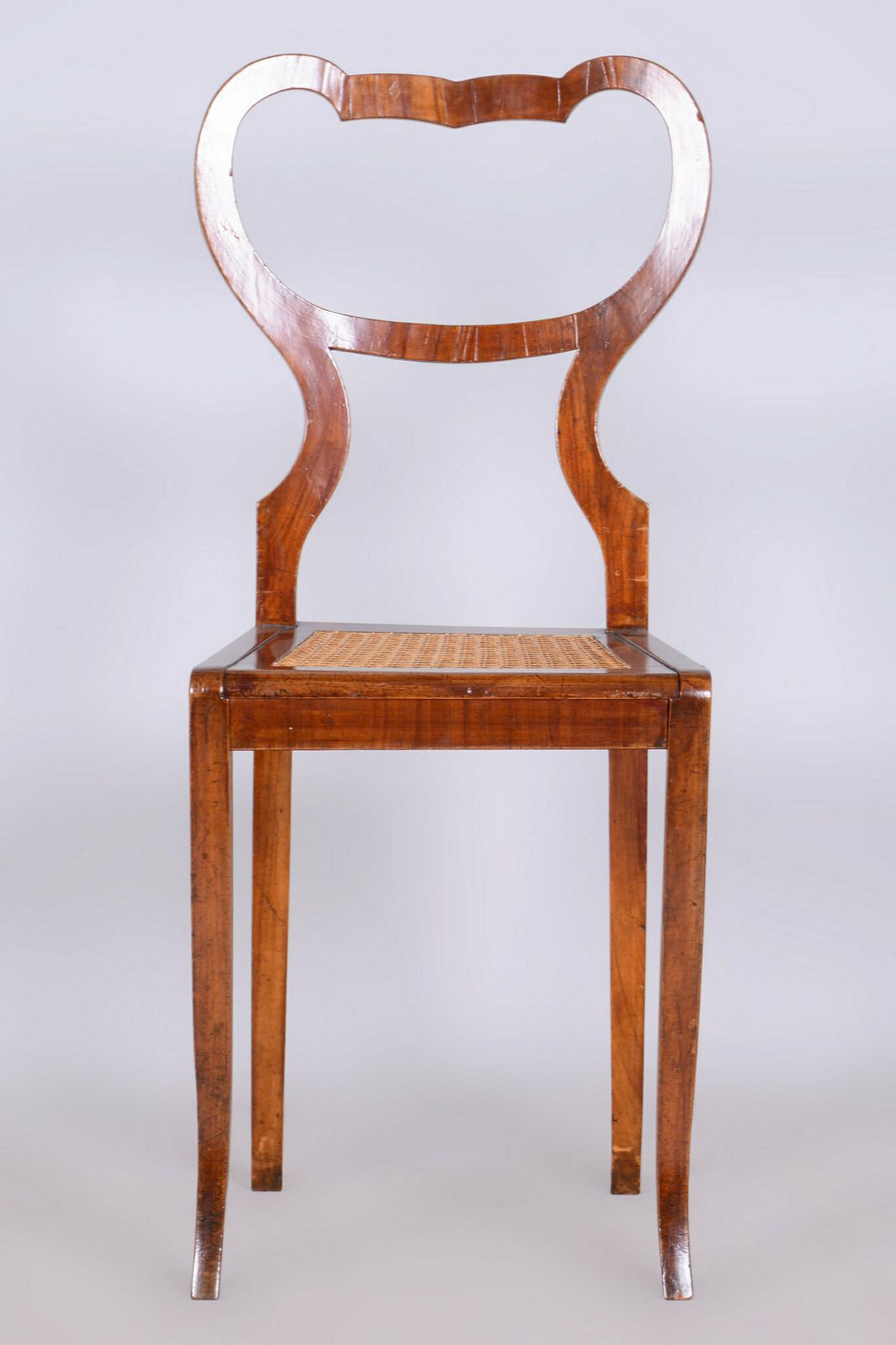 Restored Biedermeier Chair, Walnut Vener, Rattan, Polish, Austria, 1830s photo vintage
