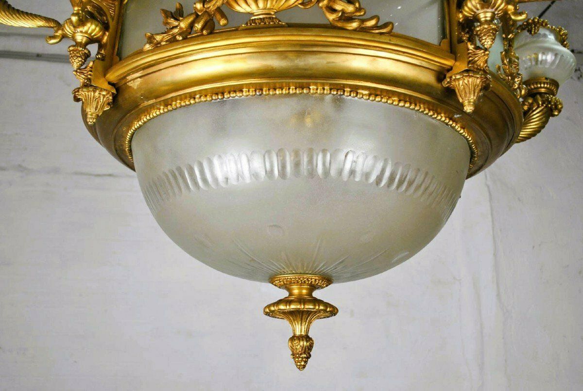 Huge Chandelier In Bronze And Glass, 20th Century photo for sale