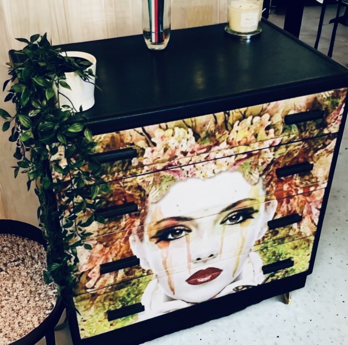 Decoupage Mcm  Oak Chest Of Drawers photo furniture