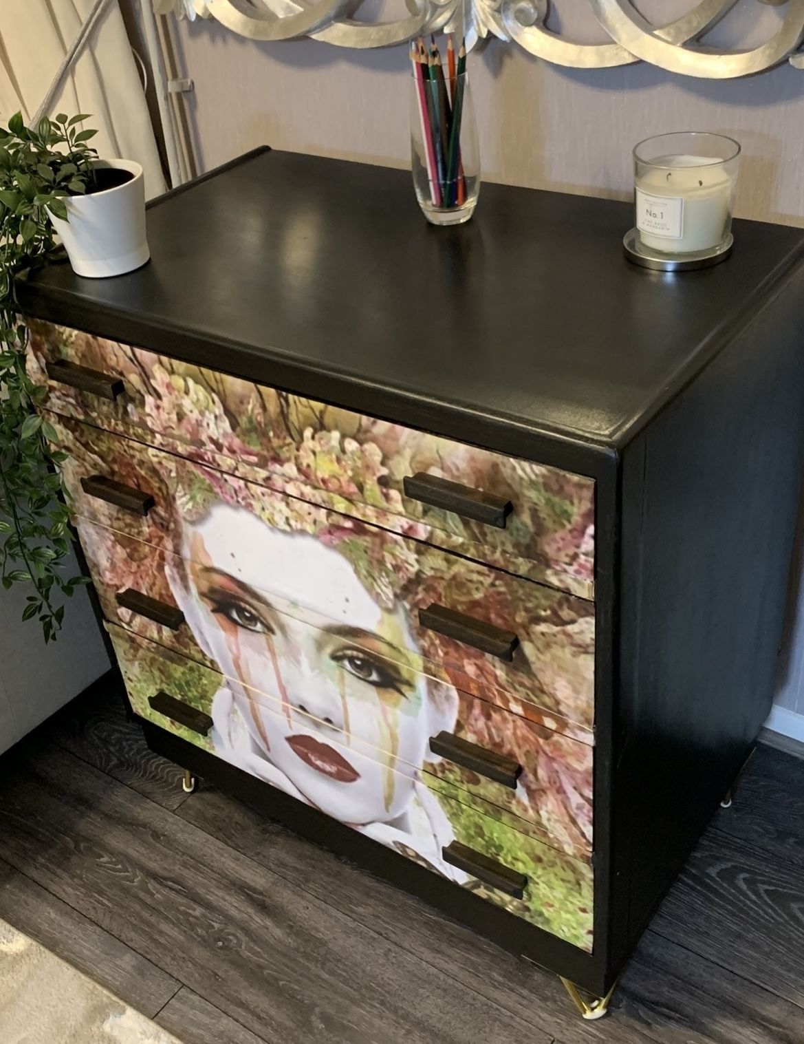 Decoupage Mcm  Oak Chest Of Drawers photo vinterior