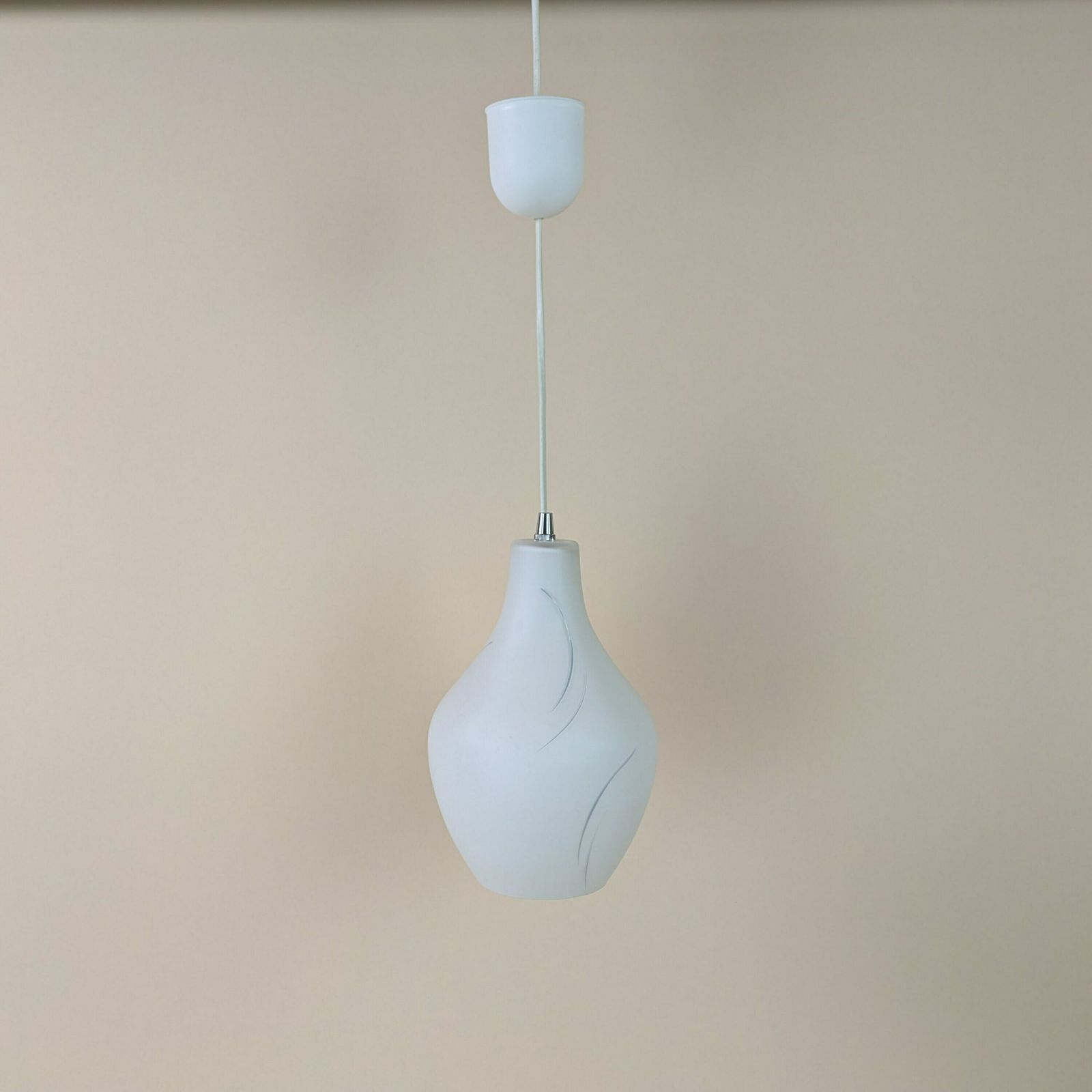 Vinateg Scandinavian White Opaline Glass Ceiling Pendant Light, 1960s White And Silver Drop Light photo vinterior
