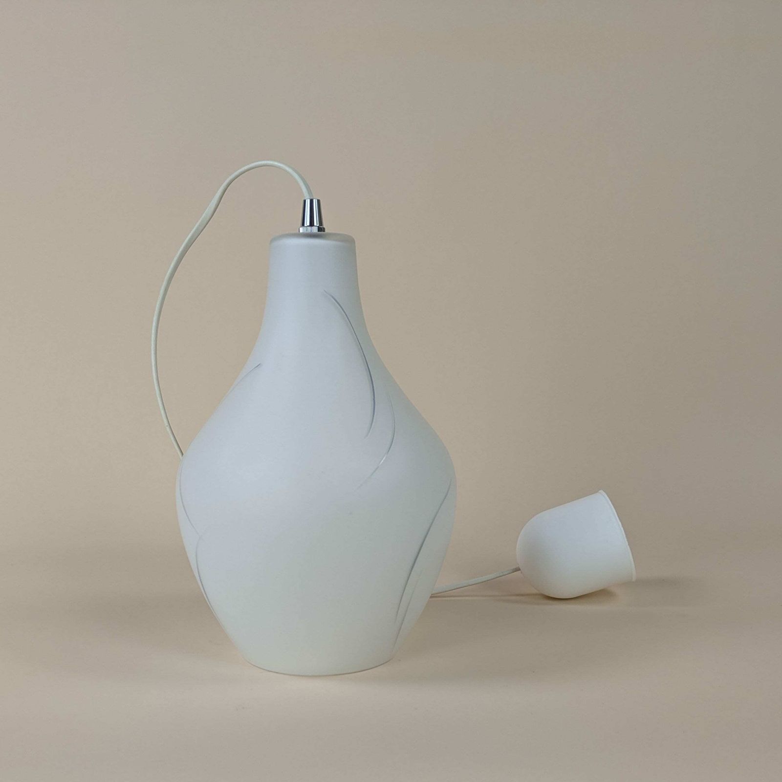 Vinateg Scandinavian White Opaline Glass Ceiling Pendant Light, 1960s White And Silver Drop Light photo vintage