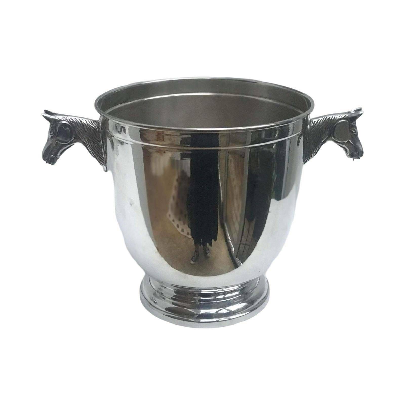 Champagne Bucket Silver Plated Horse Head Handles Decor Bar Cart Christmas Table Wine Chiller Cooler Gift For Wedding Equestrian Man Cave photo furniture