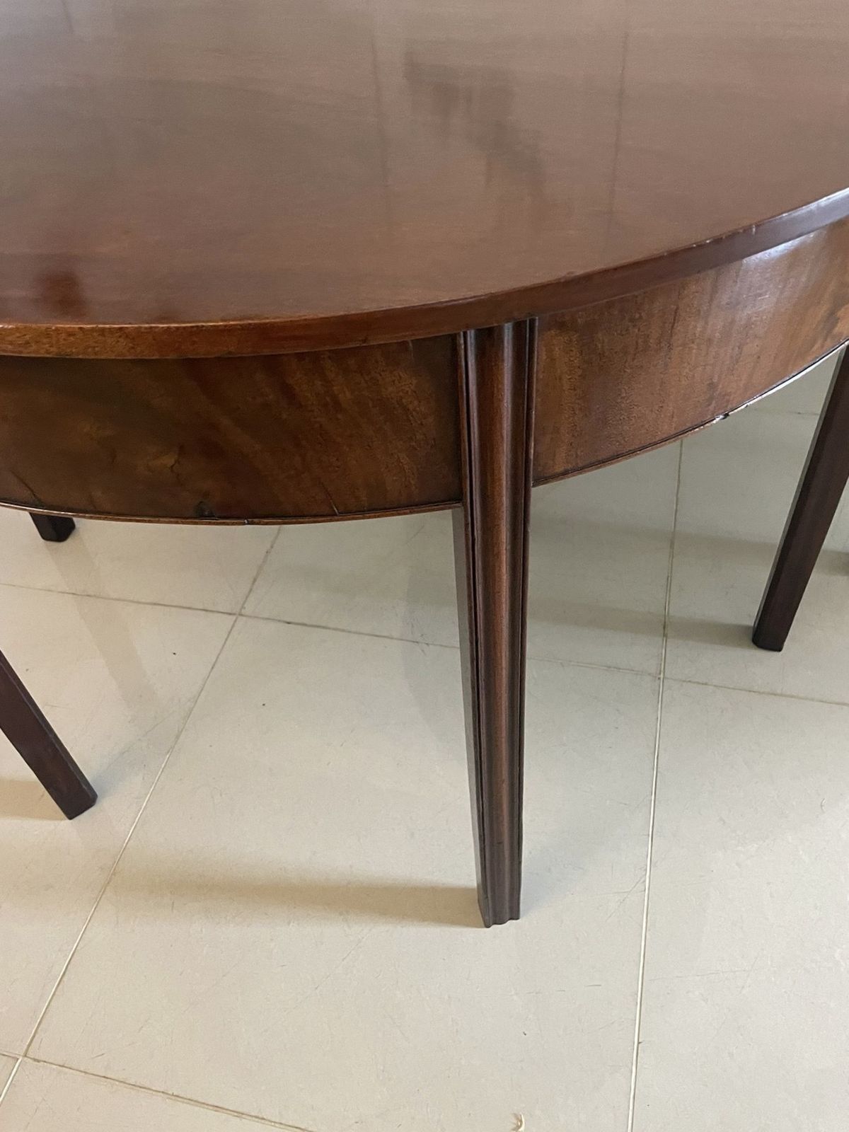 Furniture Pair Of Quality Figured Mahogany Antique 18th Century Demi Lune Console Tables photo