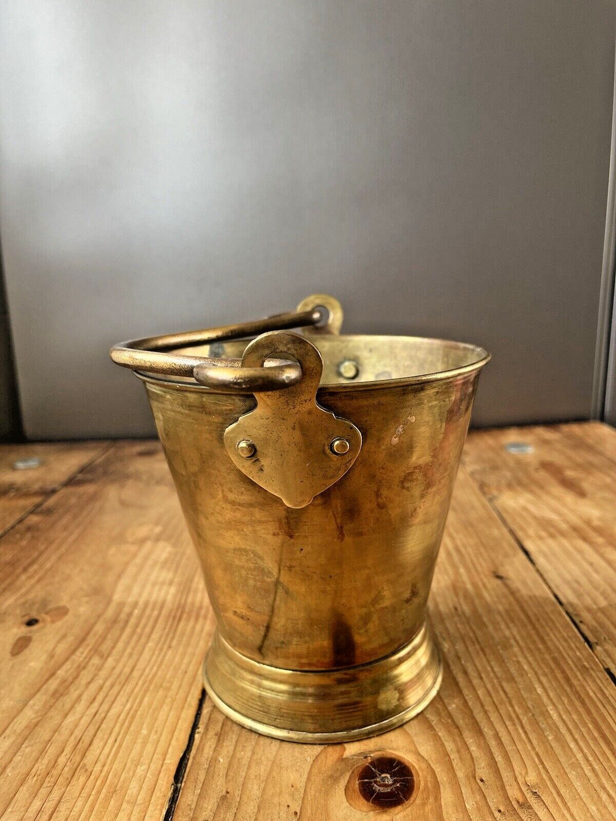 C1910 Antique Art Nouveau Brass Hanging Pail Water Grain Bucket Flower Plant Pot photo buy