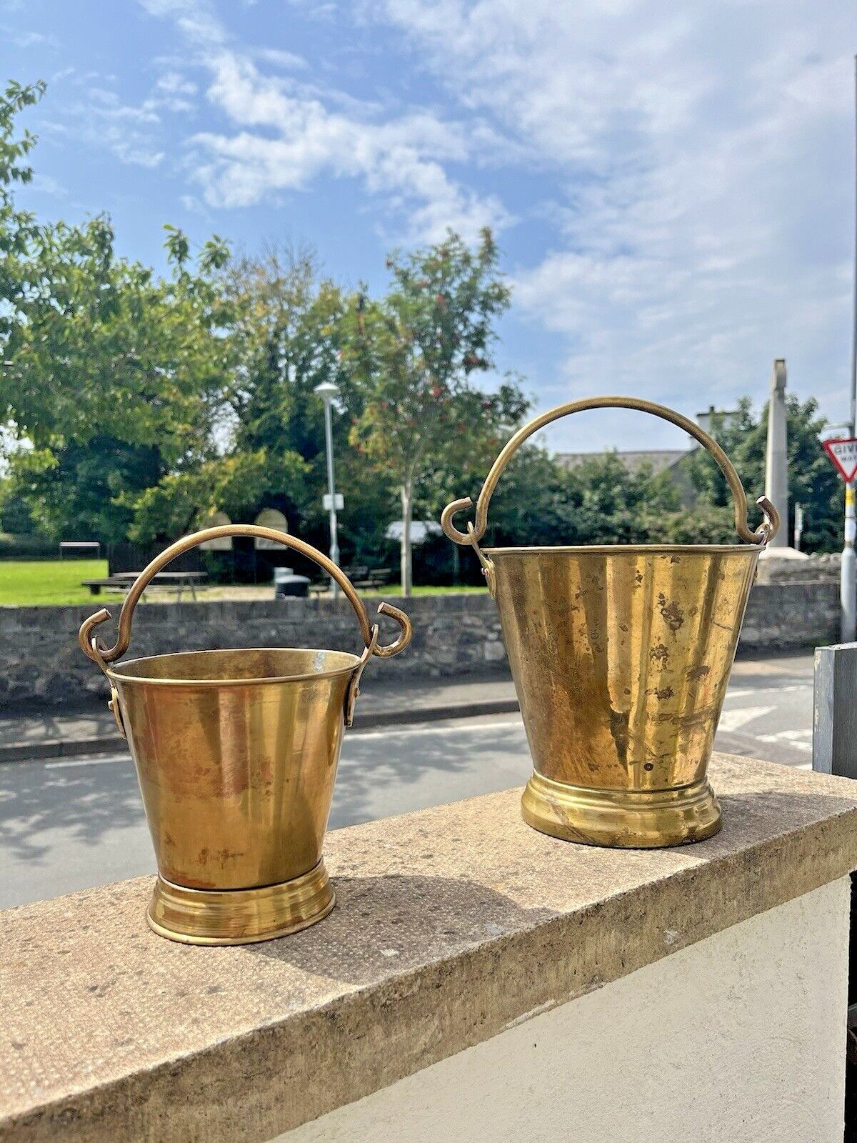 photo buy C1910 Antique Art Nouveau Brass Hanging Pail Water Grain Bucket Flower Plant Pot