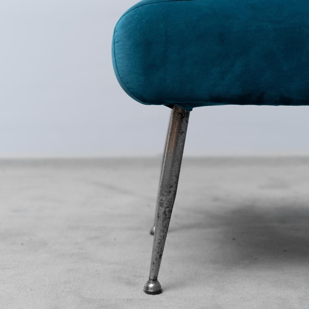 Pair Of Chairs Light Blue Velvet Metal 50s Vintage Modern Antiques photo for sale