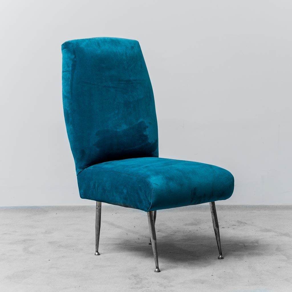 Pair Of Chairs Light Blue Velvet Metal 50s Vintage Modern Antiques photo Furniture