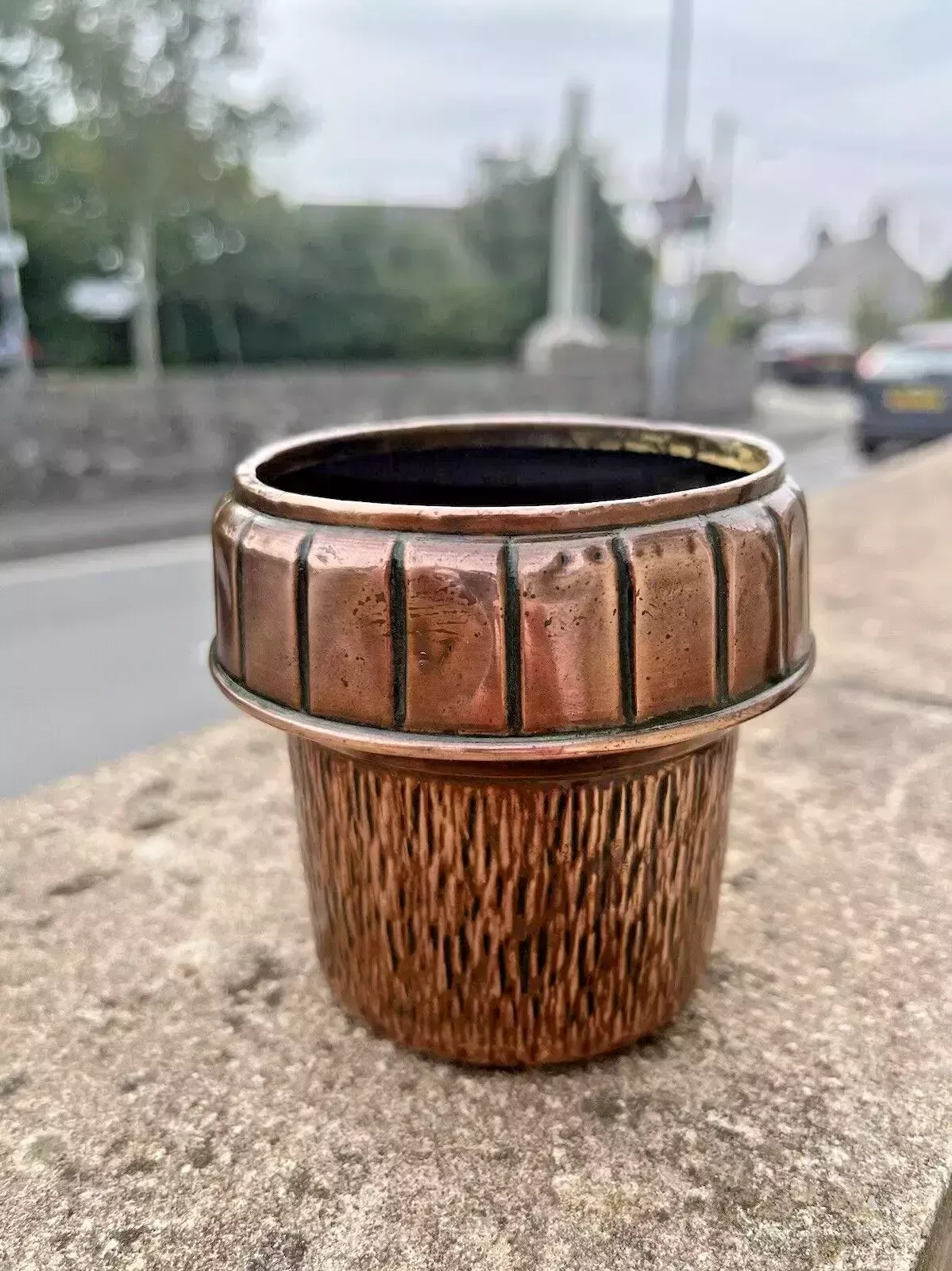 Small Antique Arts & Crafts Copper Acorn Textured Planter Flower Herb Plant Pot