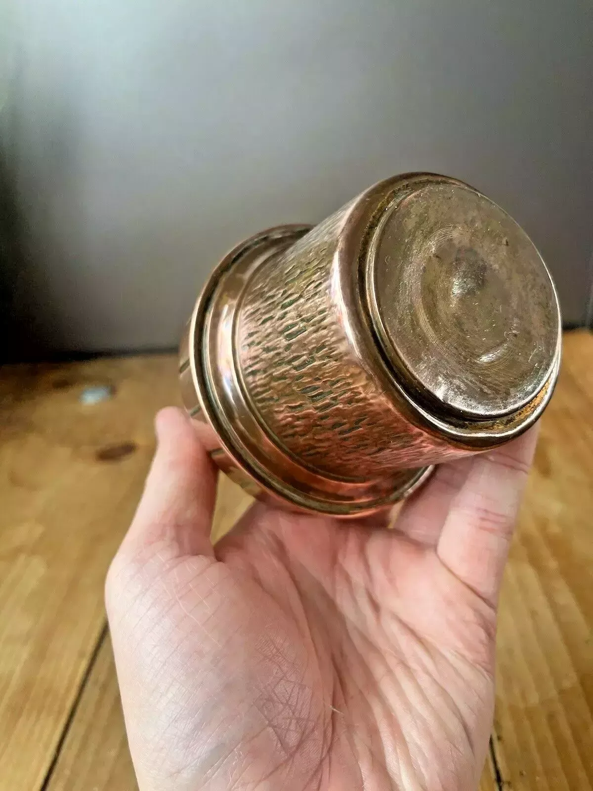 Small Antique Arts & Crafts Copper Acorn Textured Planter Flower Herb Plant Pot photo vintage