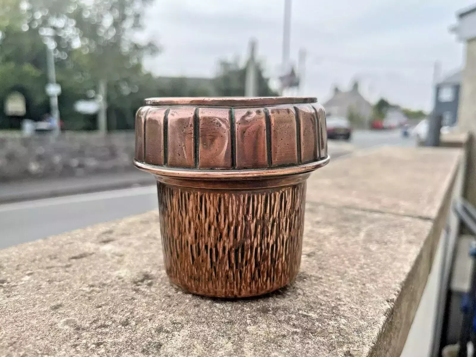 Home Decor Small Antique Arts & Crafts Copper Acorn Textured Planter Flower Herb Plant Pot photo