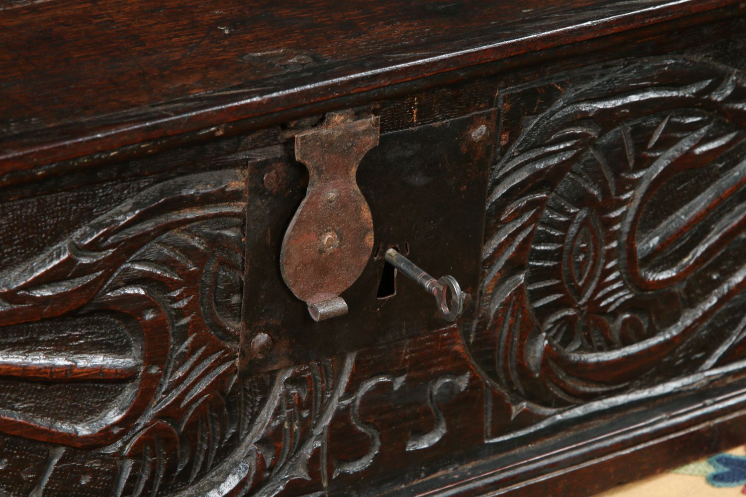 English 17th Century Charles II Oak Carved Bible Box  (Circa 1680) photo Home Decor