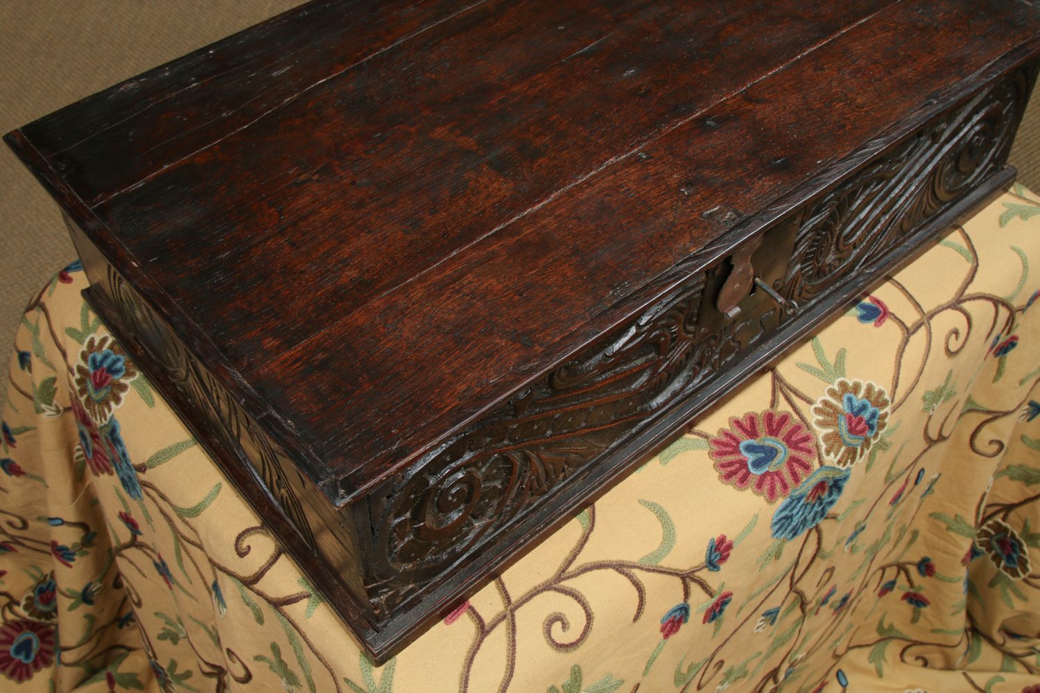 photo furniture English 17th Century Charles II Oak Carved Bible Box  (Circa 1680)