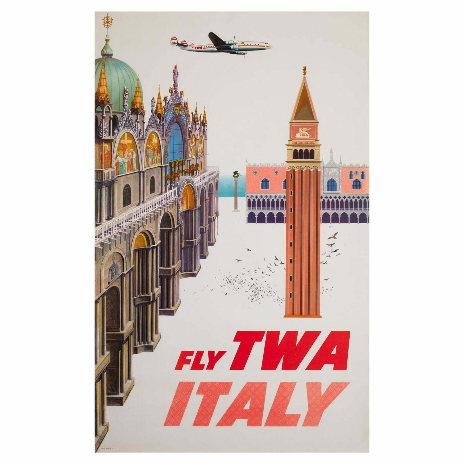 Original Vintage Twa Italy 1950s Travel Airline Poster, David Klein