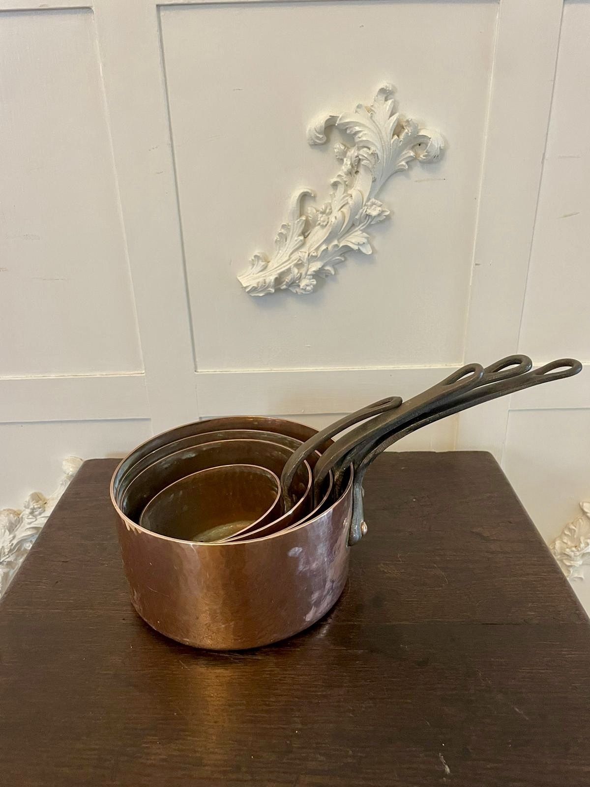 Antique 19th Century French Set Of Four Copper Pans photo vintage