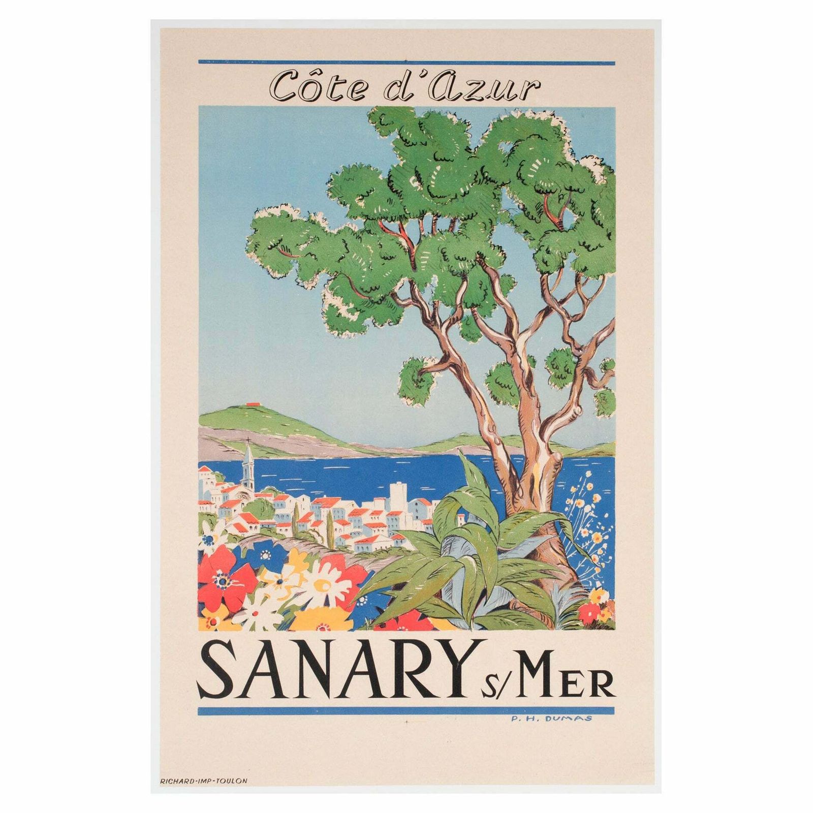 Cote D'azur Sanary Sur Mer 1950s Travel Advertising Poster