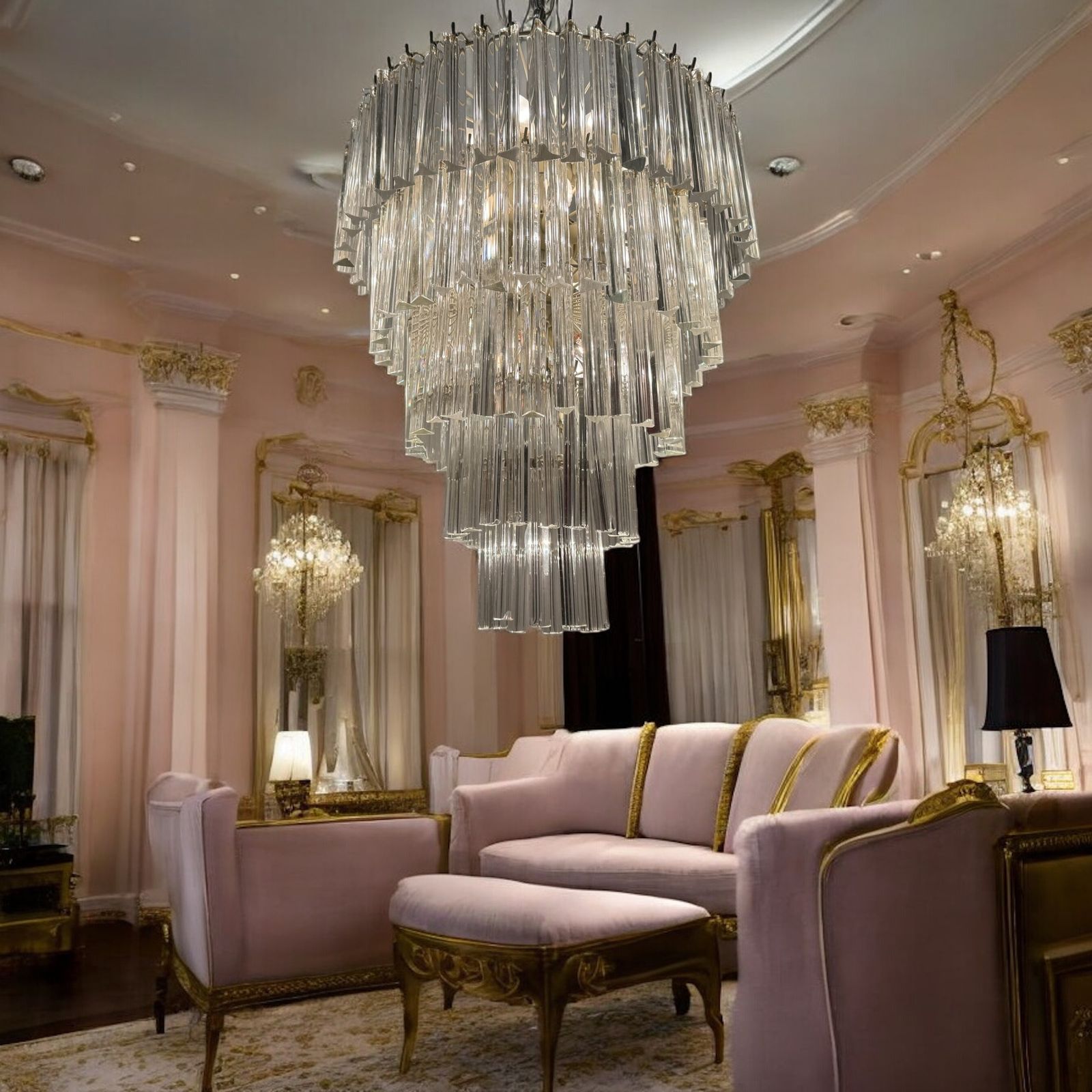 Extra Large Murano Glass Triedri Prism Chandelier 1970’s photo vinterior