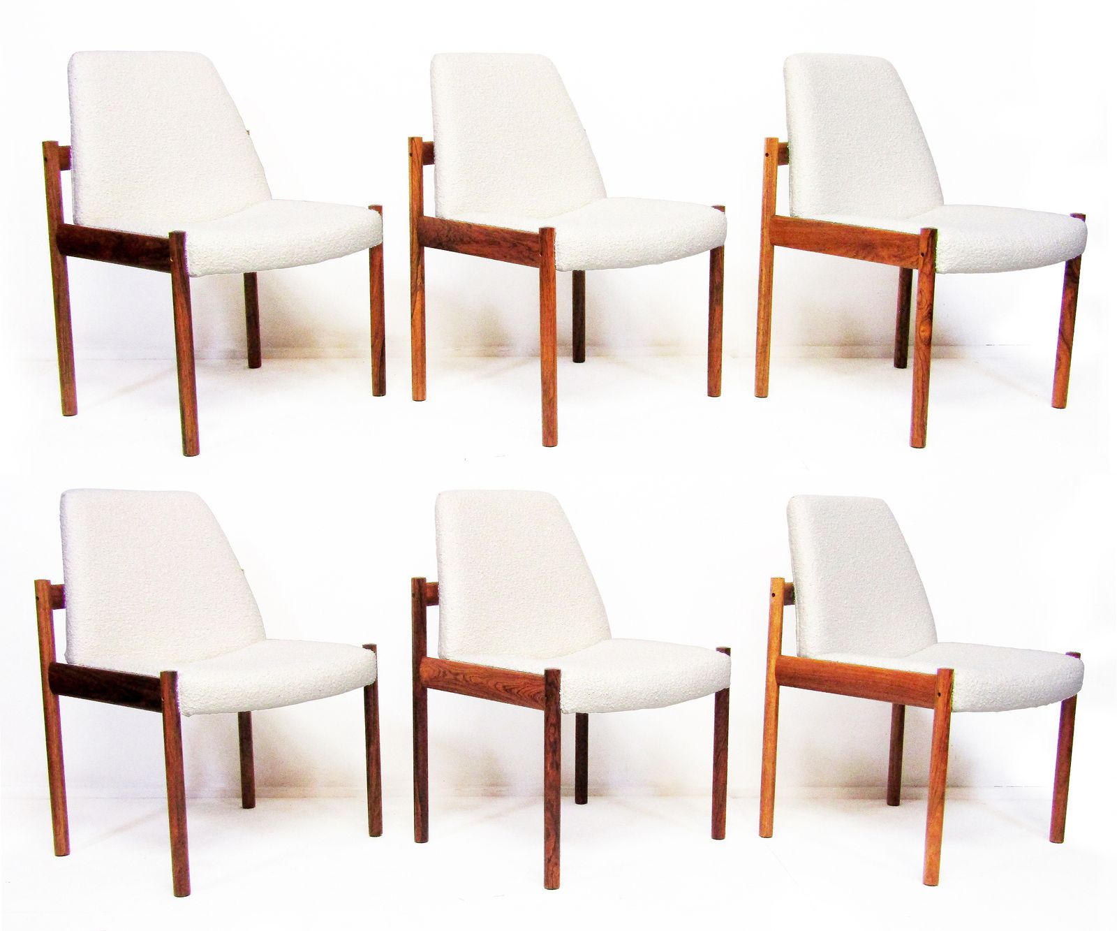 Six Dining Chairs In Danish Rosewood And Ivory Bouclé By Sven Ivar Dysthe For Dokka