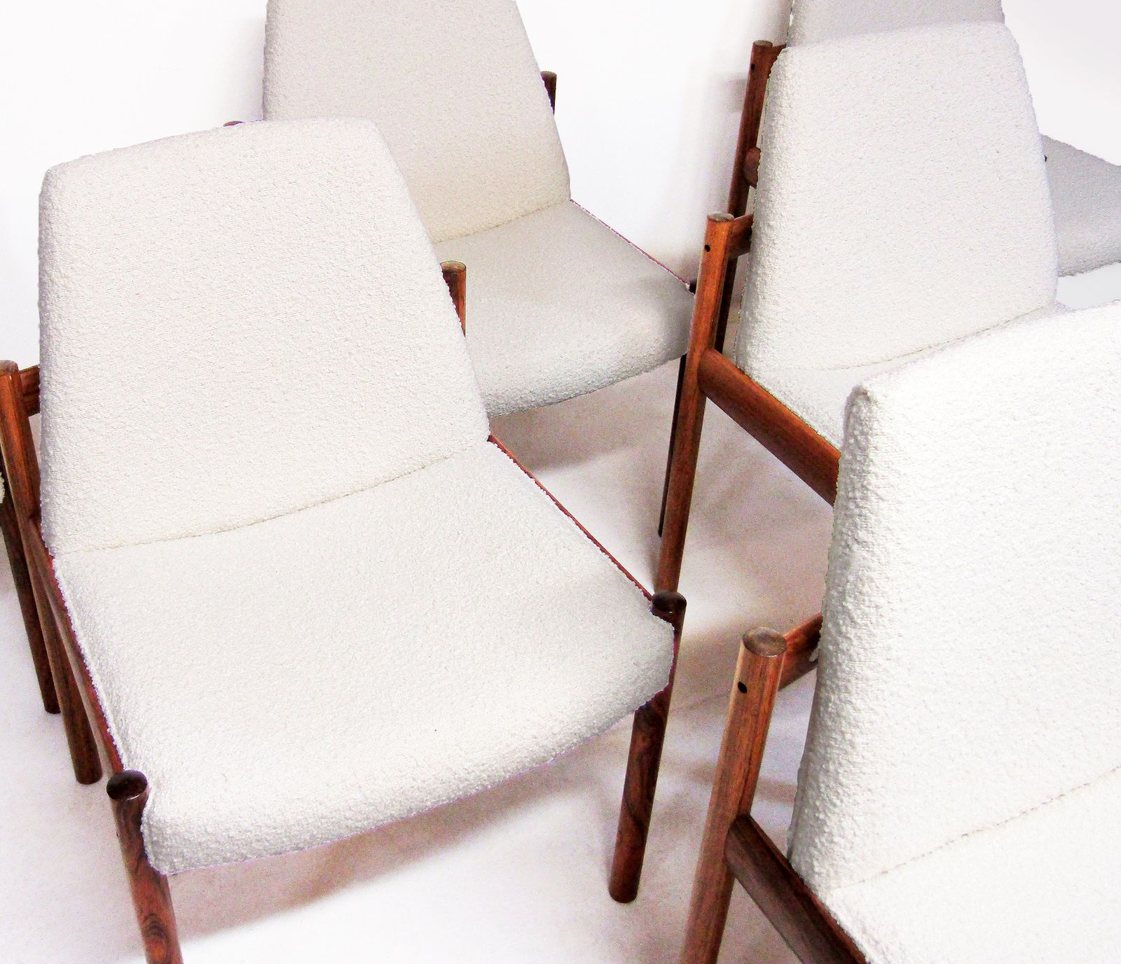 Furniture Six Dining Chairs In Danish Rosewood And Ivory Bouclé By Sven Ivar Dysthe For Dokka photo