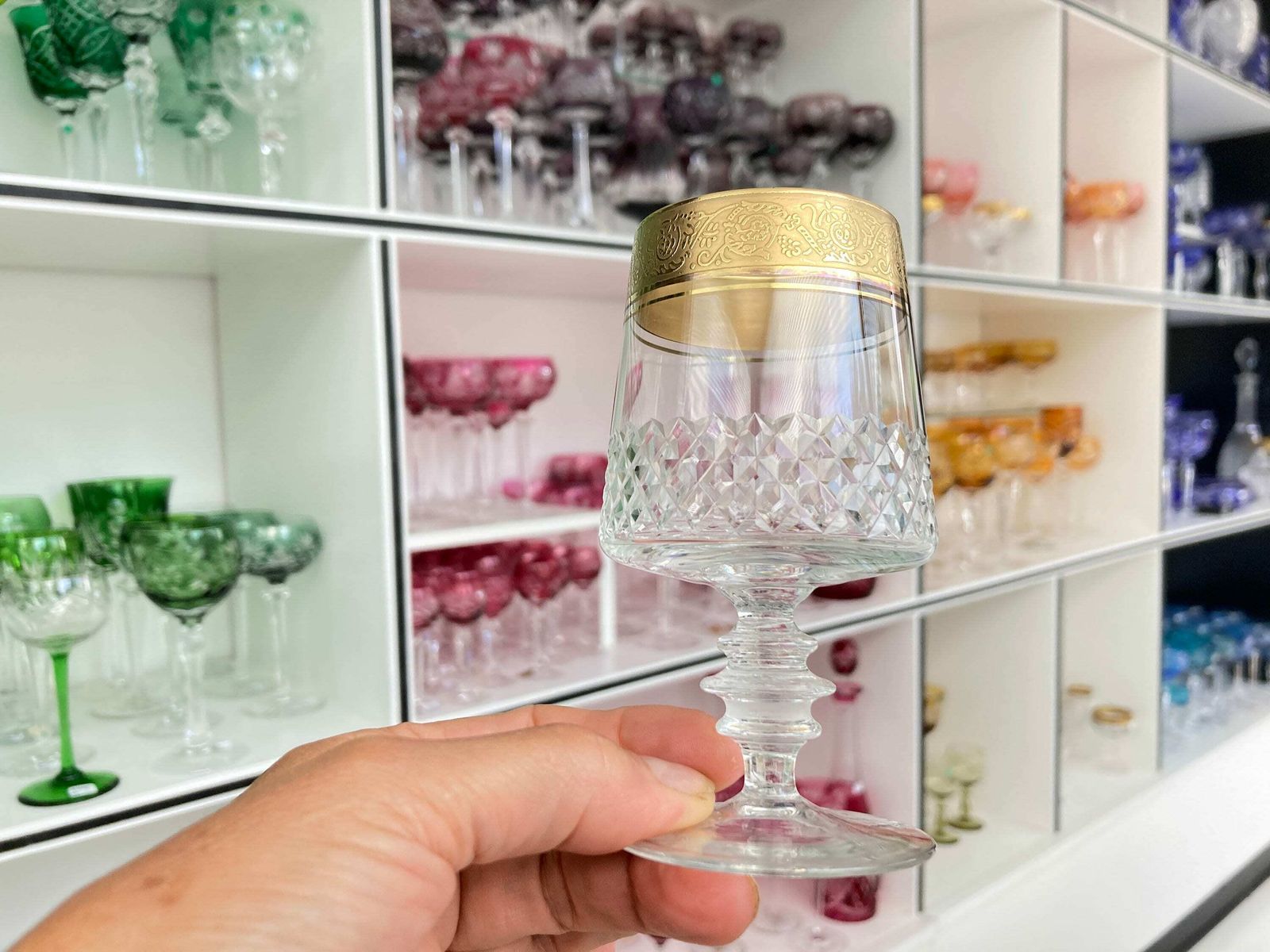 Kristallen Cognacglazen | 6 Stuks | Diamantgeslepen Met 24k Gouden Rand | Van Theresienthal photo for sale