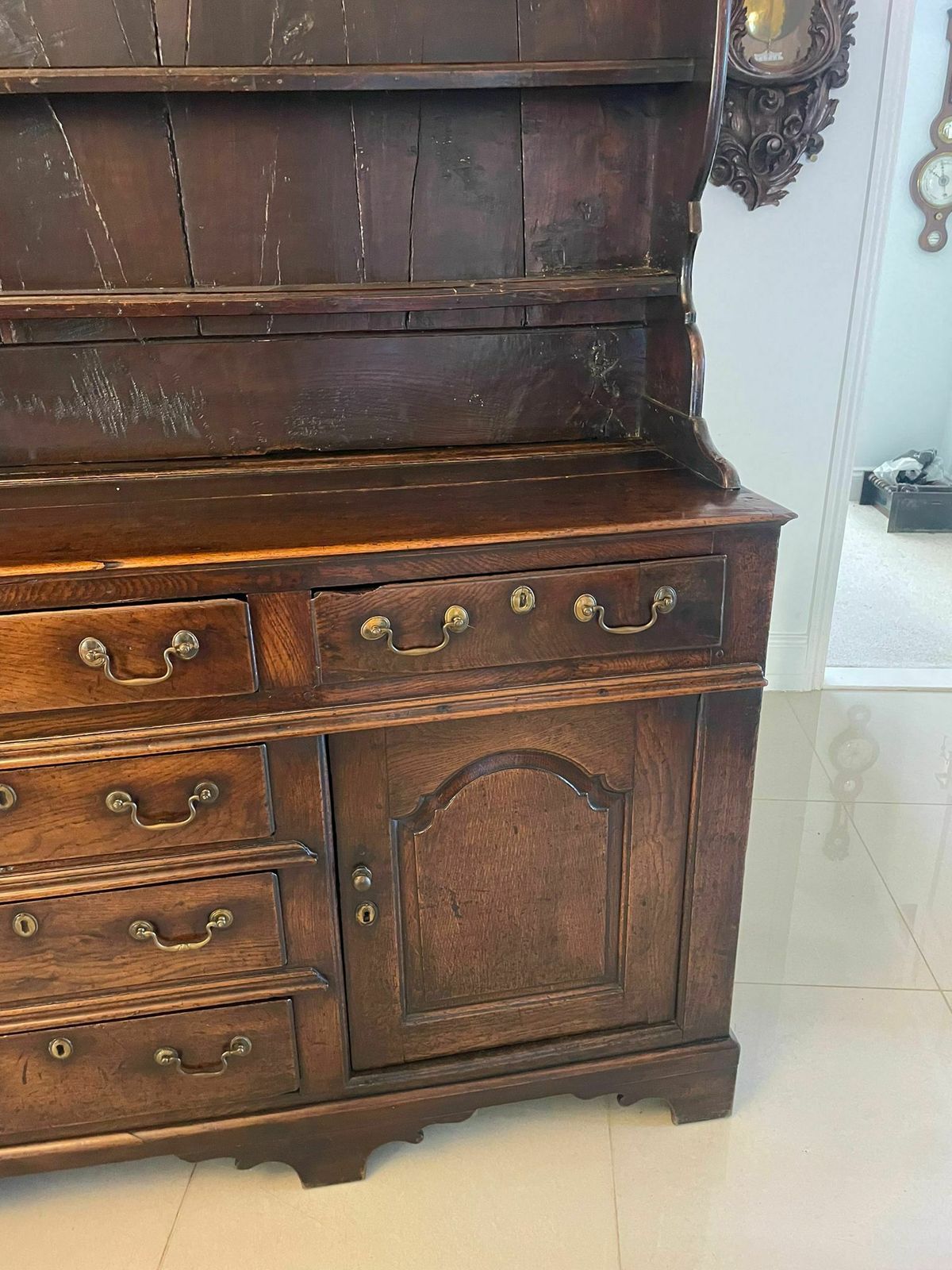 Antique 18th Century Outstanding Quality Oak Welsh Dresser And Original Plate Rack photo buy