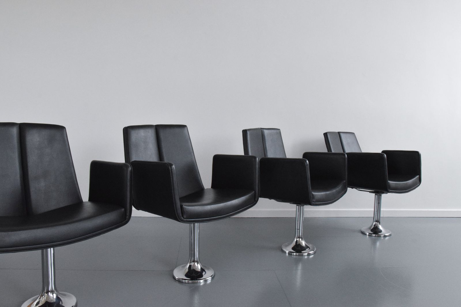 photo buy Vintage Single Black / Charcoal Grey Vinyl Fixed Swivel Arm Chair From Carlisle's Civic Centre Council Chamber