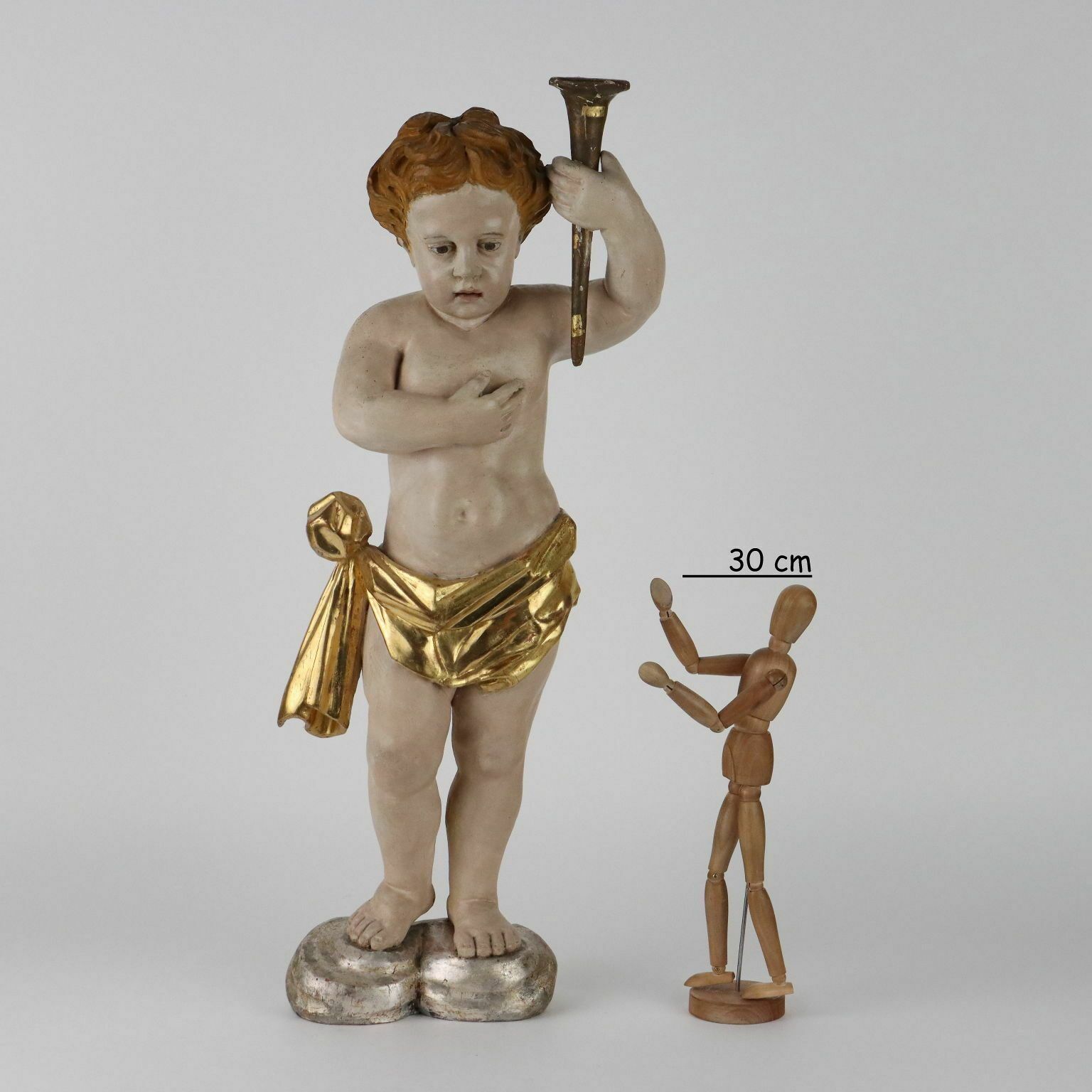 Antique Sculpture Putto Carved And Gilded Wood Italy XIX Century photo furniture