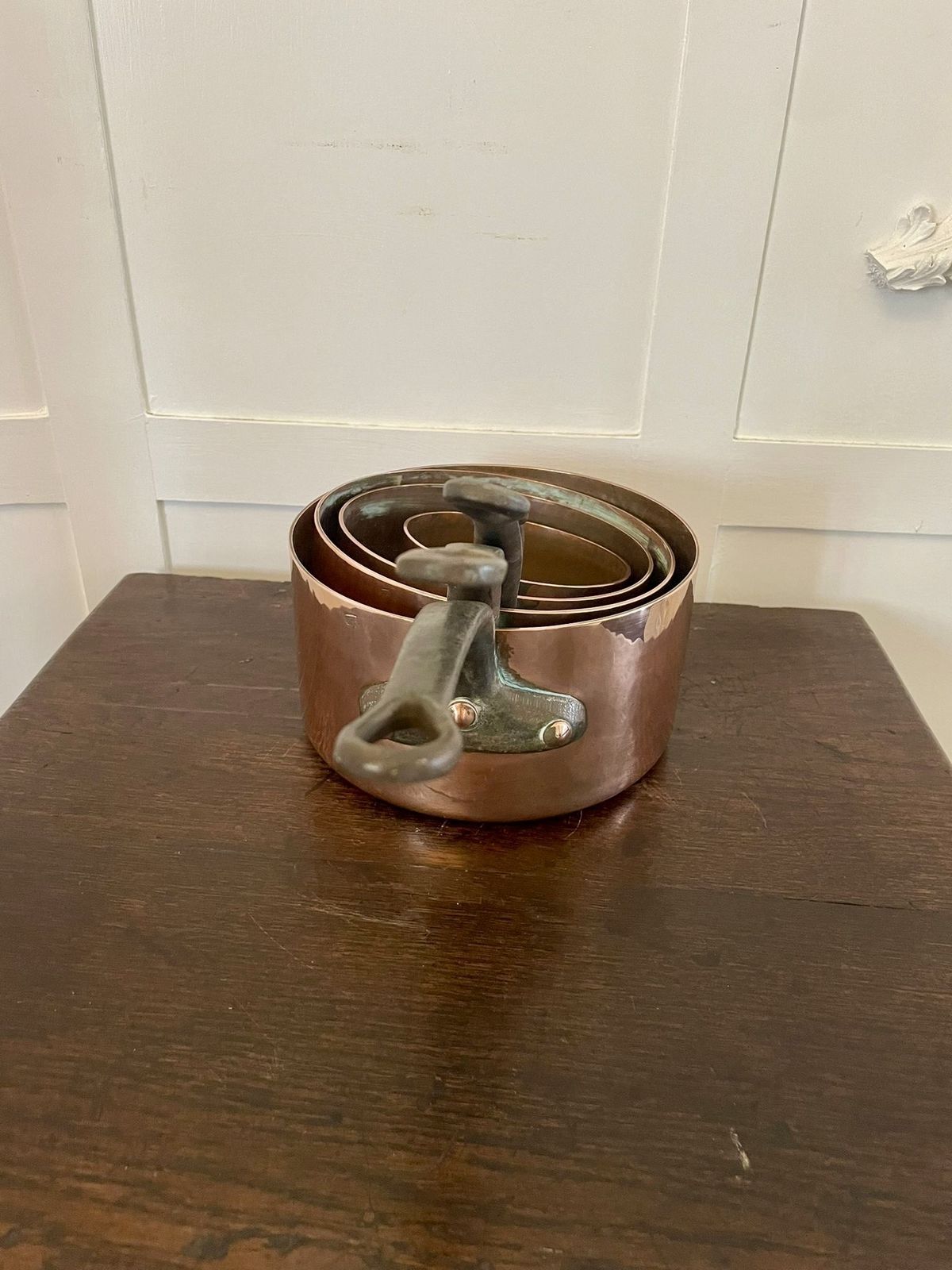 Antique 19th Century French Set Of Four Copper Pans photo vinterior