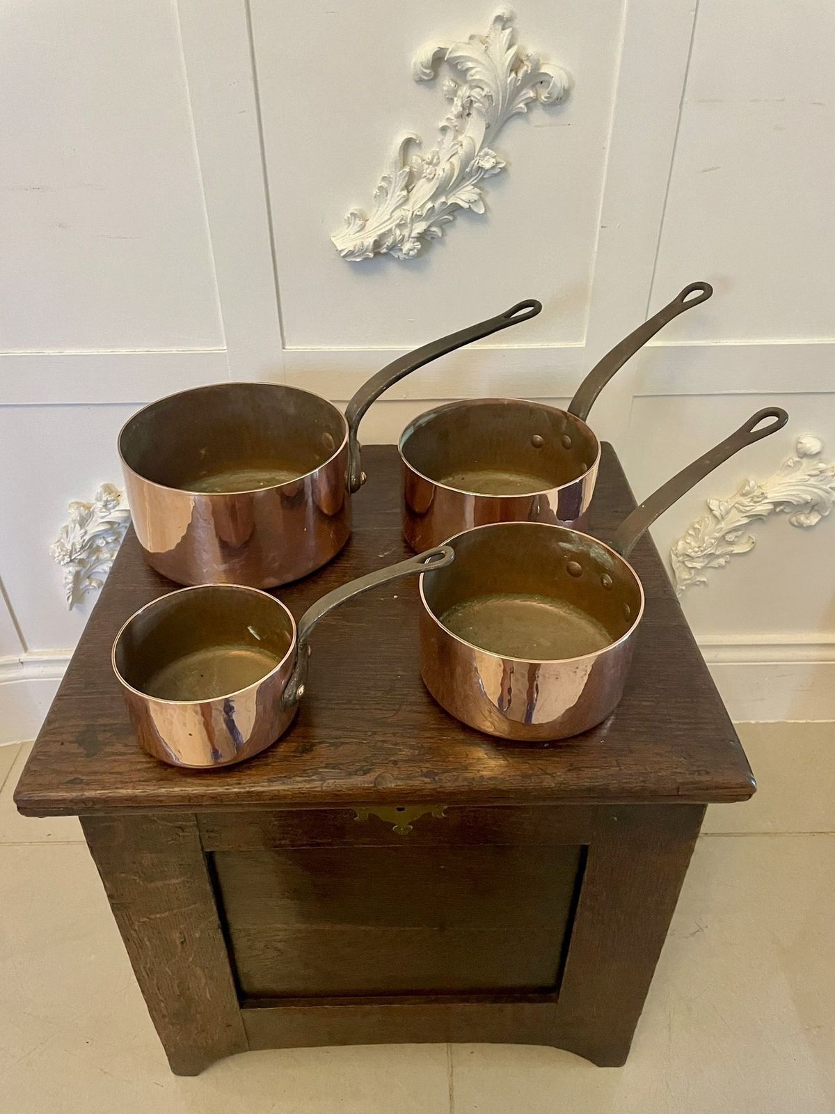 Antique 19th Century French Set Of Four Copper Pans photo vintage