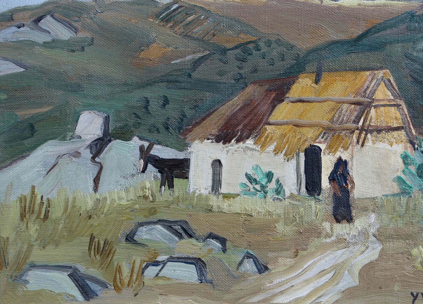 Art 'Sicilian Farmhouse' By Yves Brayer (Circa 1950s) photo