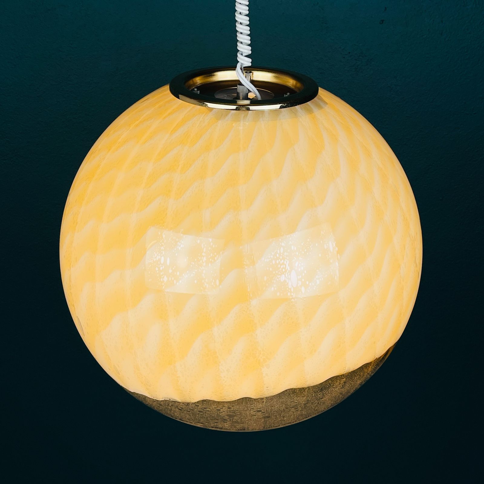 Vintage Large Murano Ball Pendant Lamp By Veart, Italy 1970s photo vinterior
