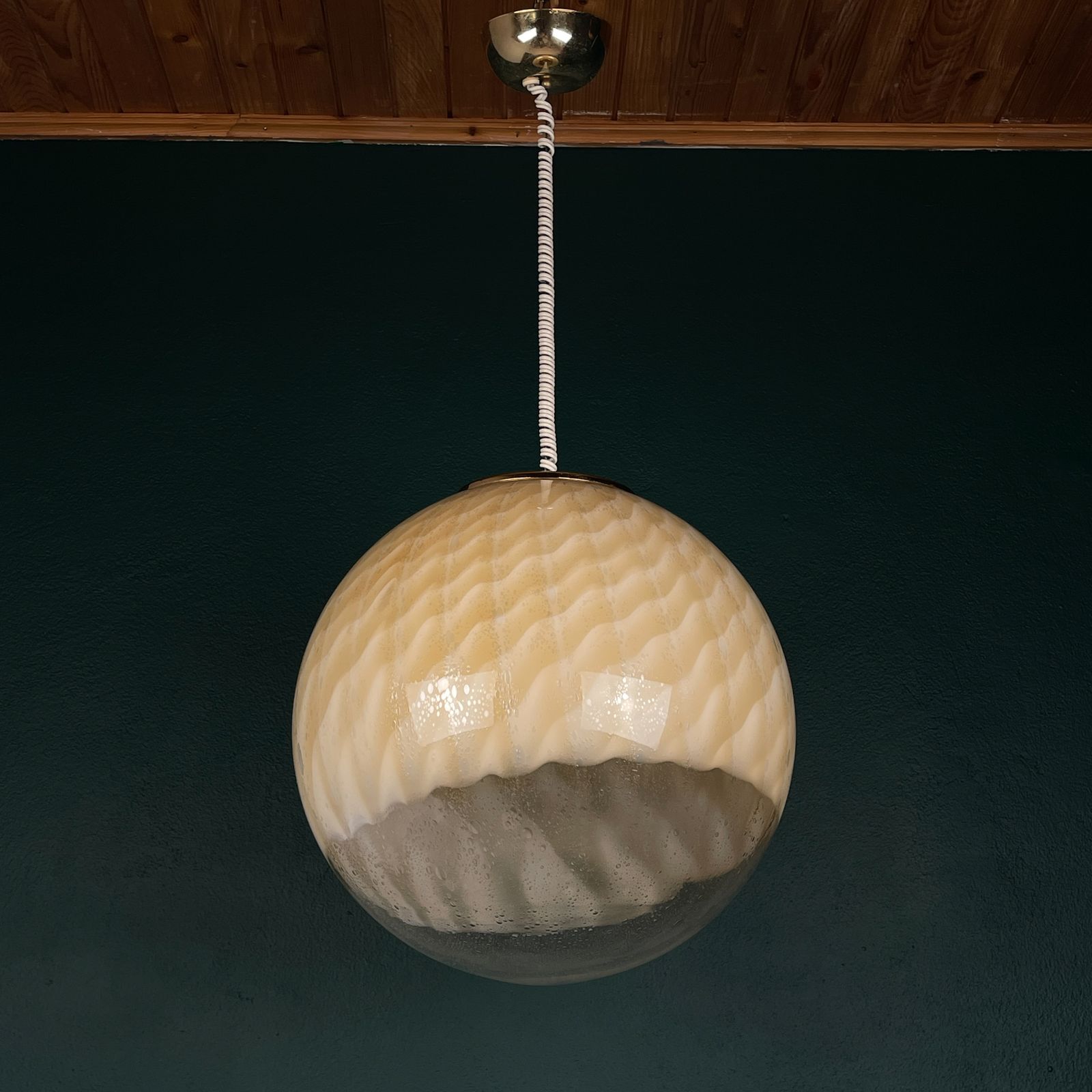 Vintage Large Murano Ball Pendant Lamp By Veart, Italy 1970s photo vintage