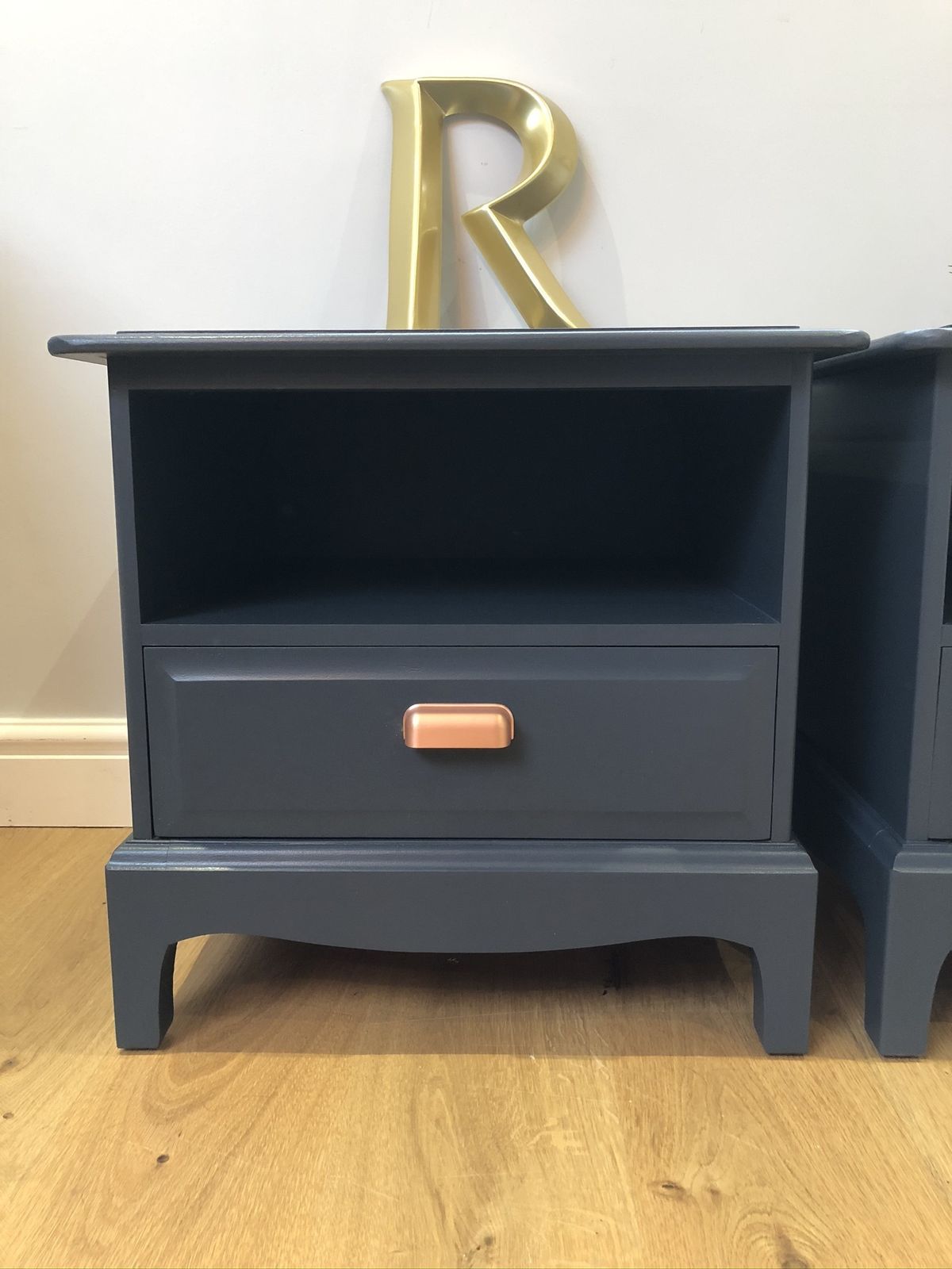 Stag Minstrel Bedside Nightstand Pair (2) Tables Pair Cabinets Painted Blue photo Furniture